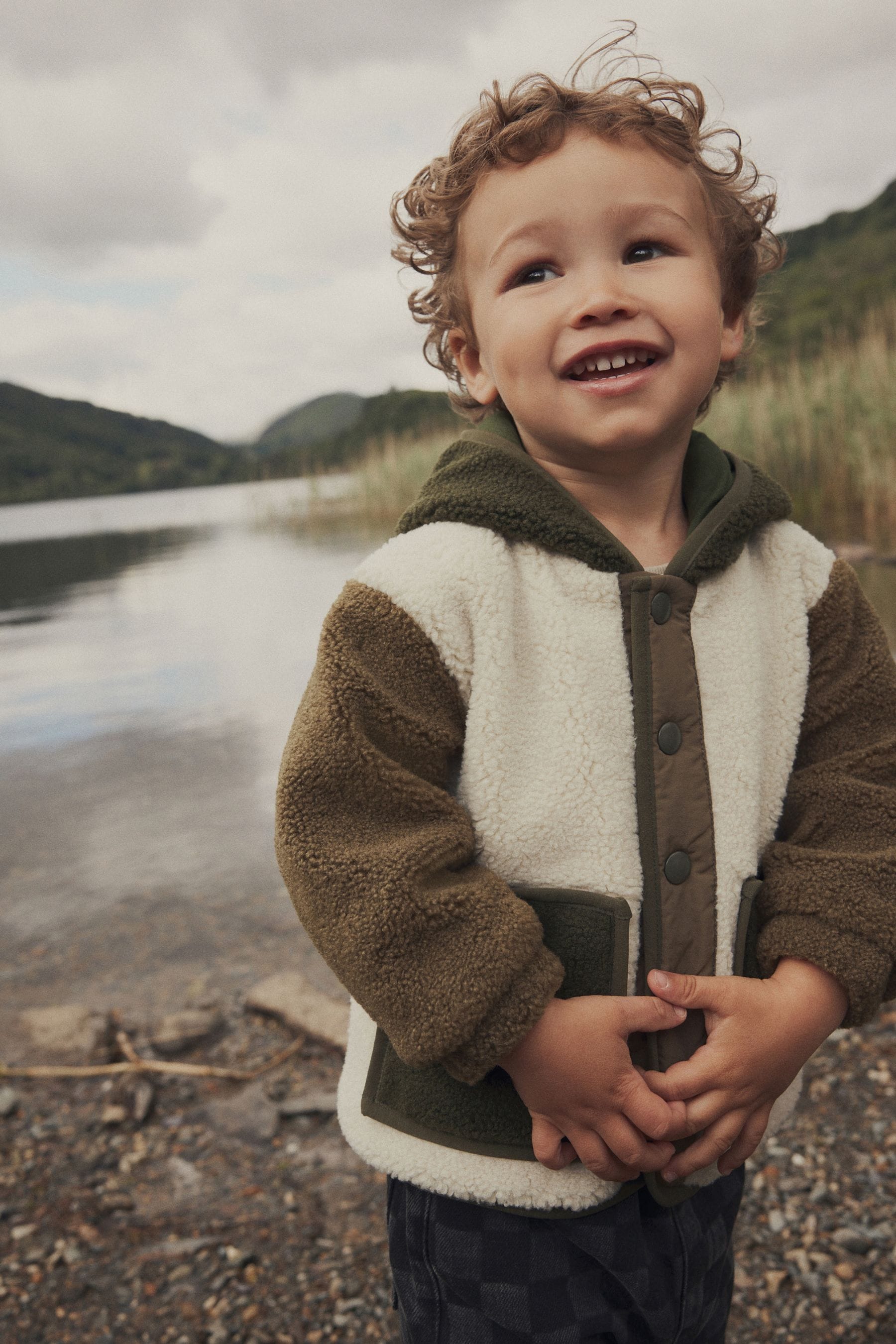 Ecru/Green Fleece Zip Through Hooded Jacket (3mths-7yrs)