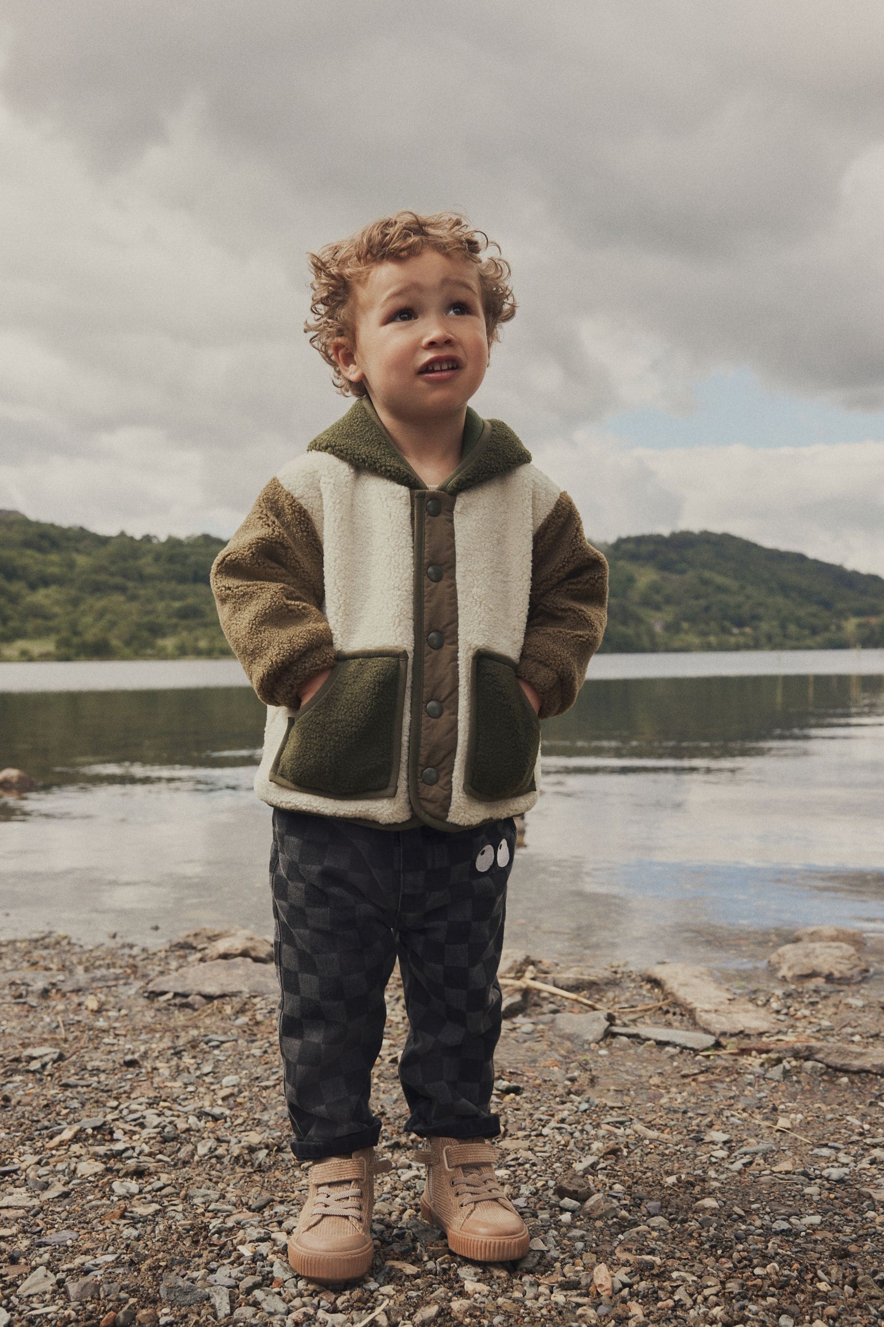 Ecru/Green Fleece Zip Through Hooded Jacket (3mths-7yrs)