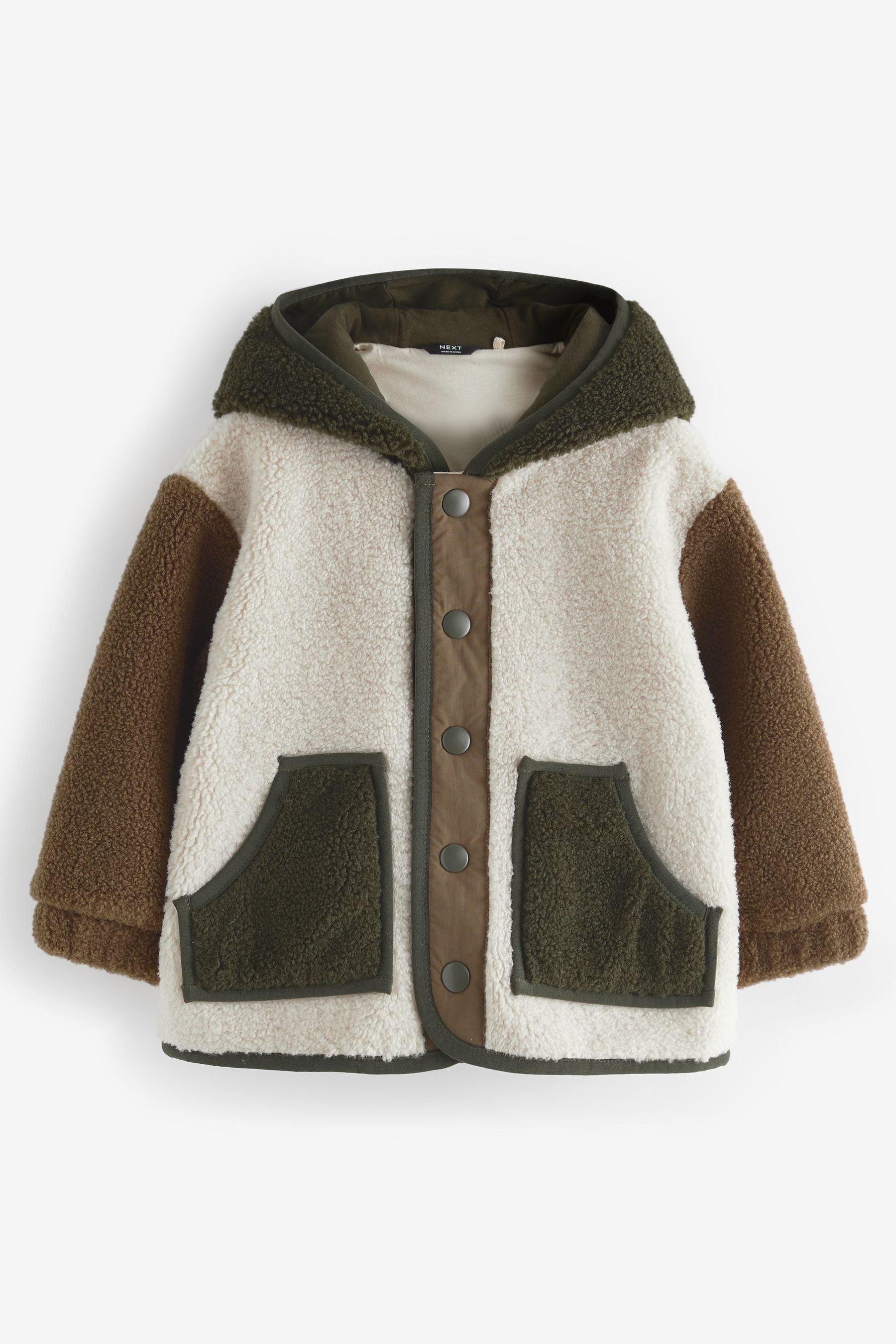 Ecru/Green Fleece Zip Through Hooded Jacket (3mths-7yrs)