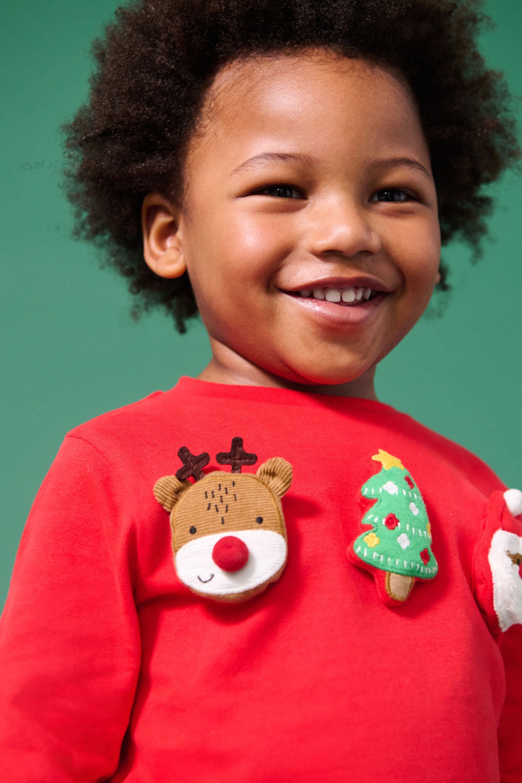 Red Padded Long Sleeve Christmas 100% Cotton T-Shirt (3mths-7yrs)