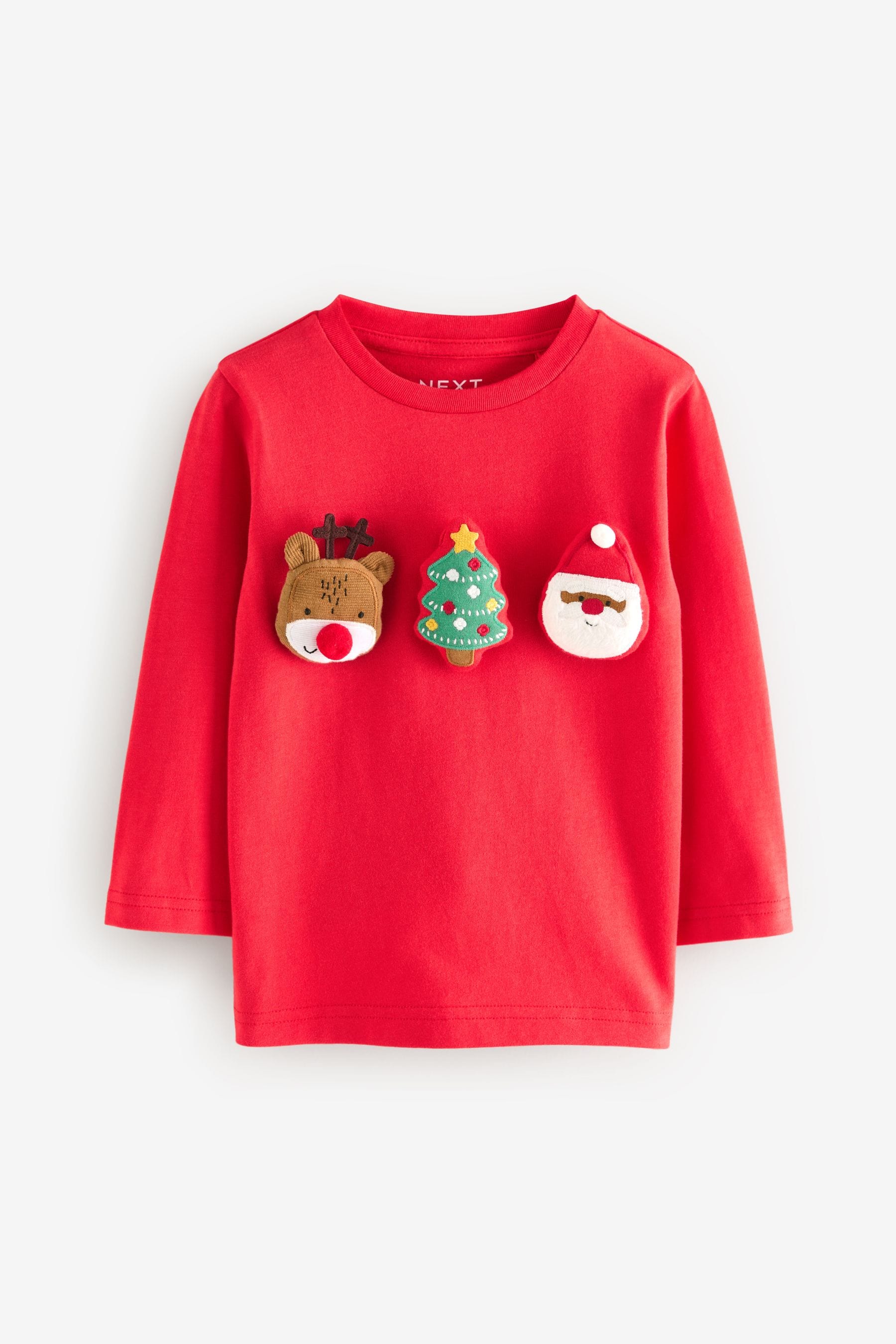 Red Long Sleeve Christmas 100% Cotton T-Shirt (3mths-7yrs)