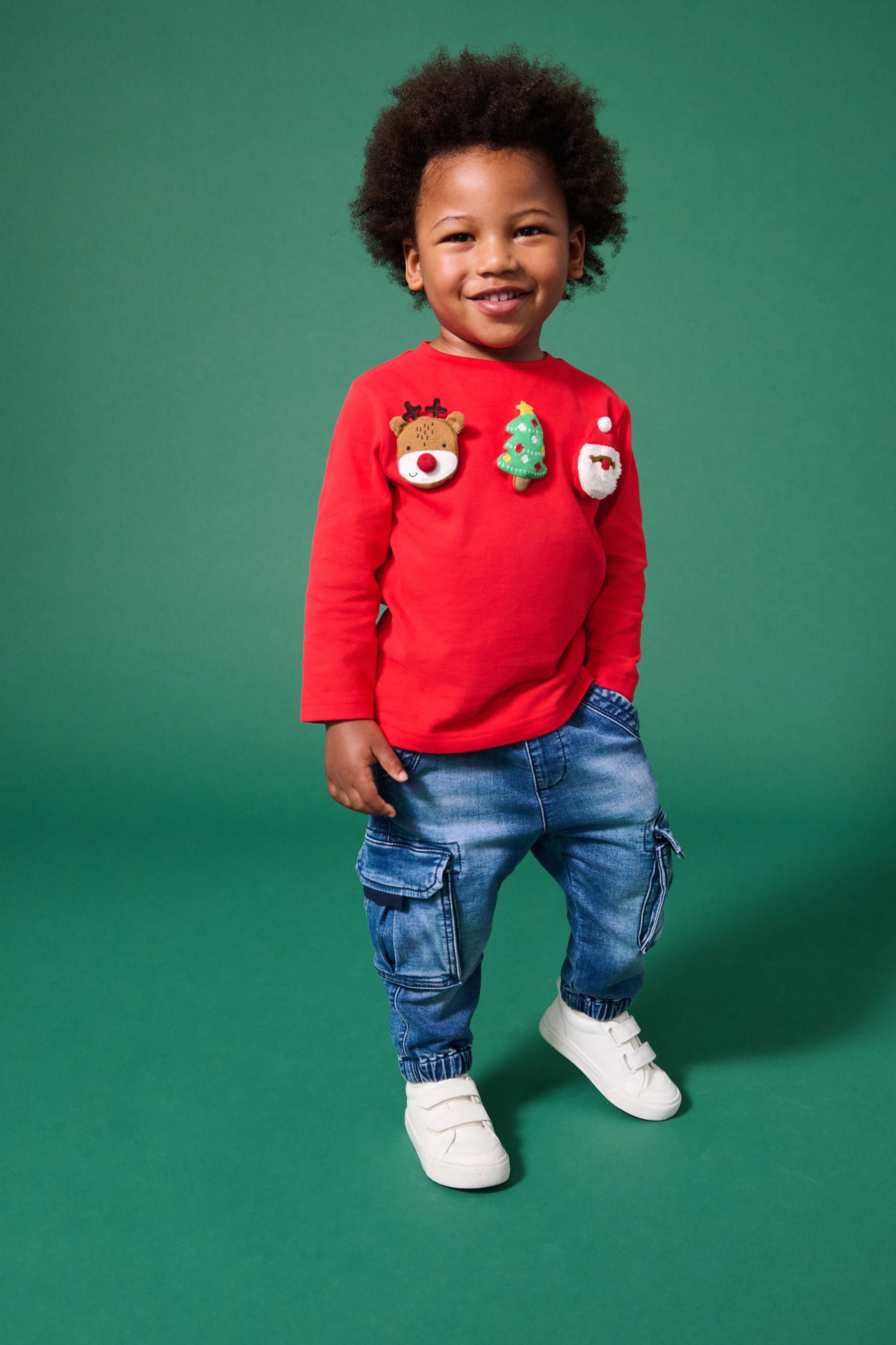 Red Long Sleeve Christmas 100% Cotton T-Shirt (3mths-7yrs)