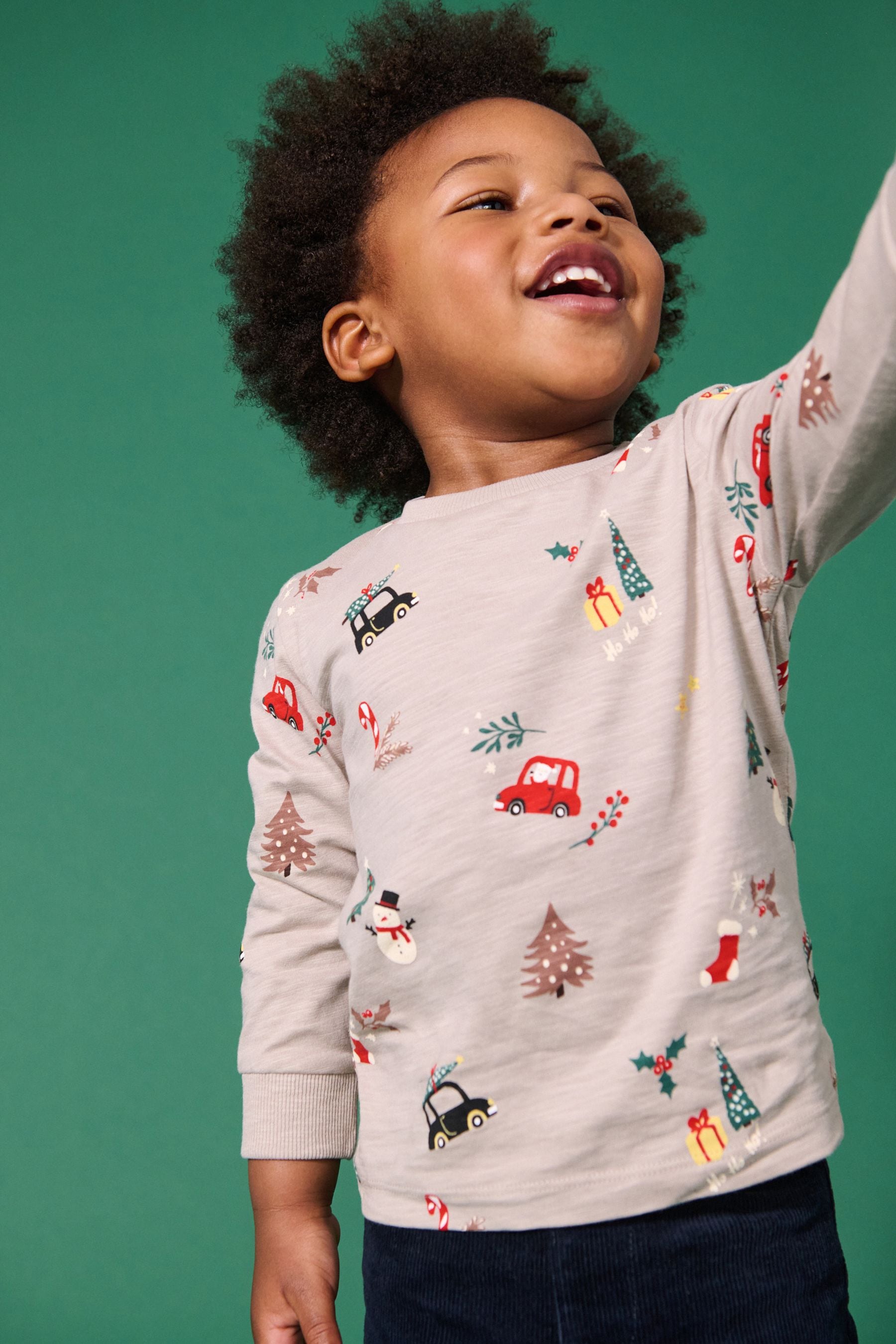 Natural Long Sleeve Christmas 100% Cotton T-Shirt (3mths-7yrs)