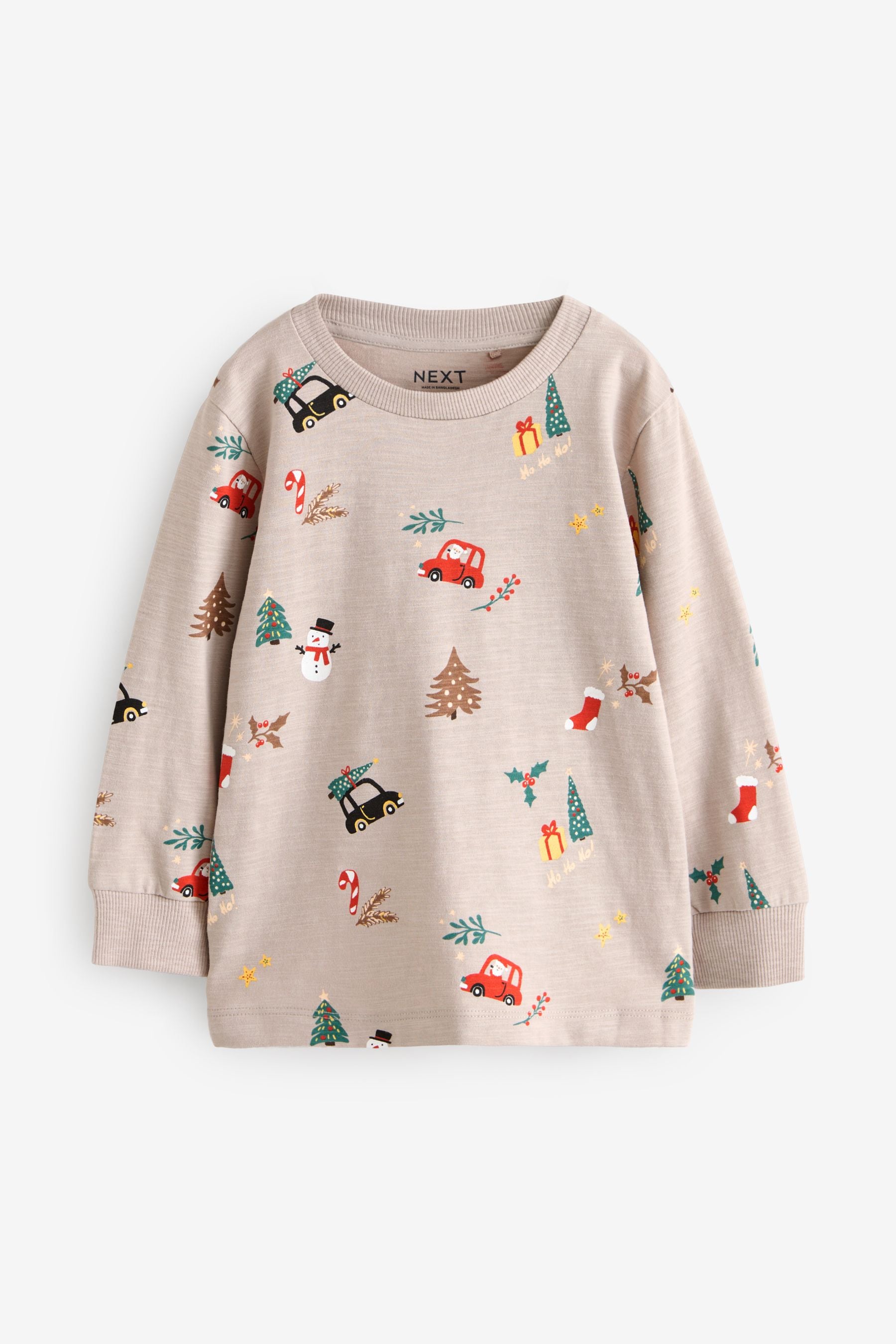 Natural Long Sleeve Christmas 100% Cotton T-Shirt (3mths-7yrs)