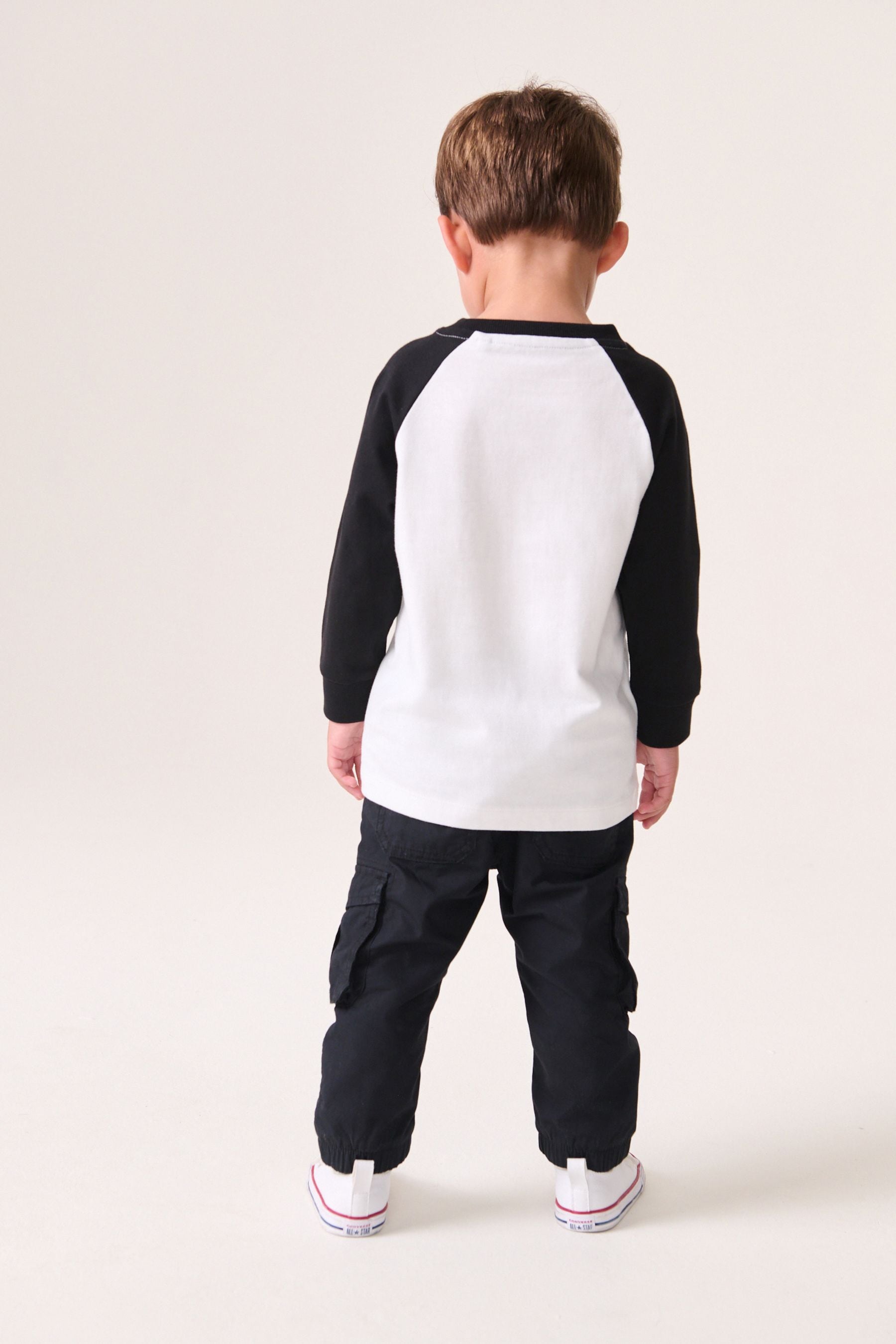 Black/White Long Sleeve Christmas 100% Cotton T-Shirt (3mths-7yrs)