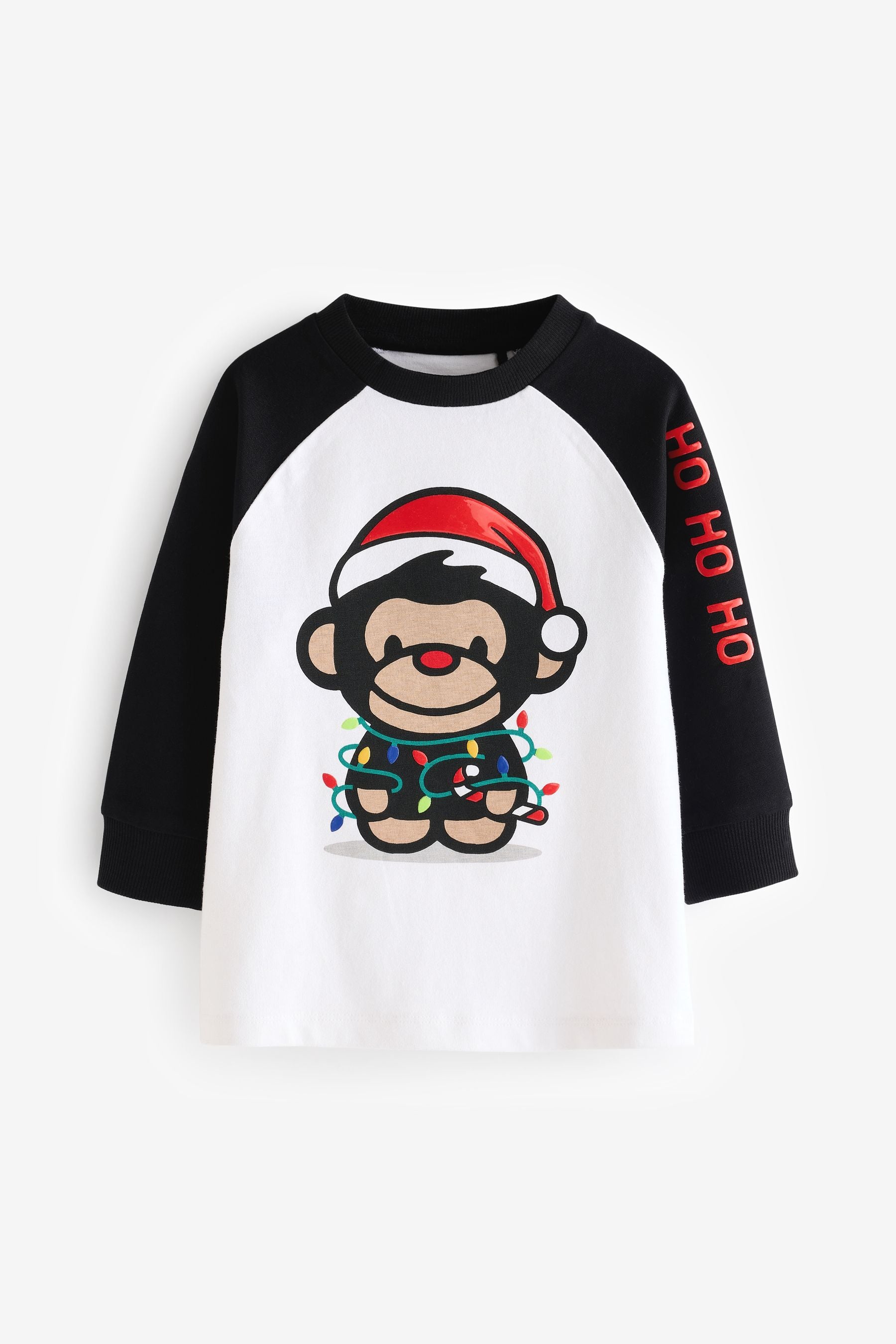 Black/White Long Sleeve Christmas 100% Cotton T-Shirt (3mths-7yrs)