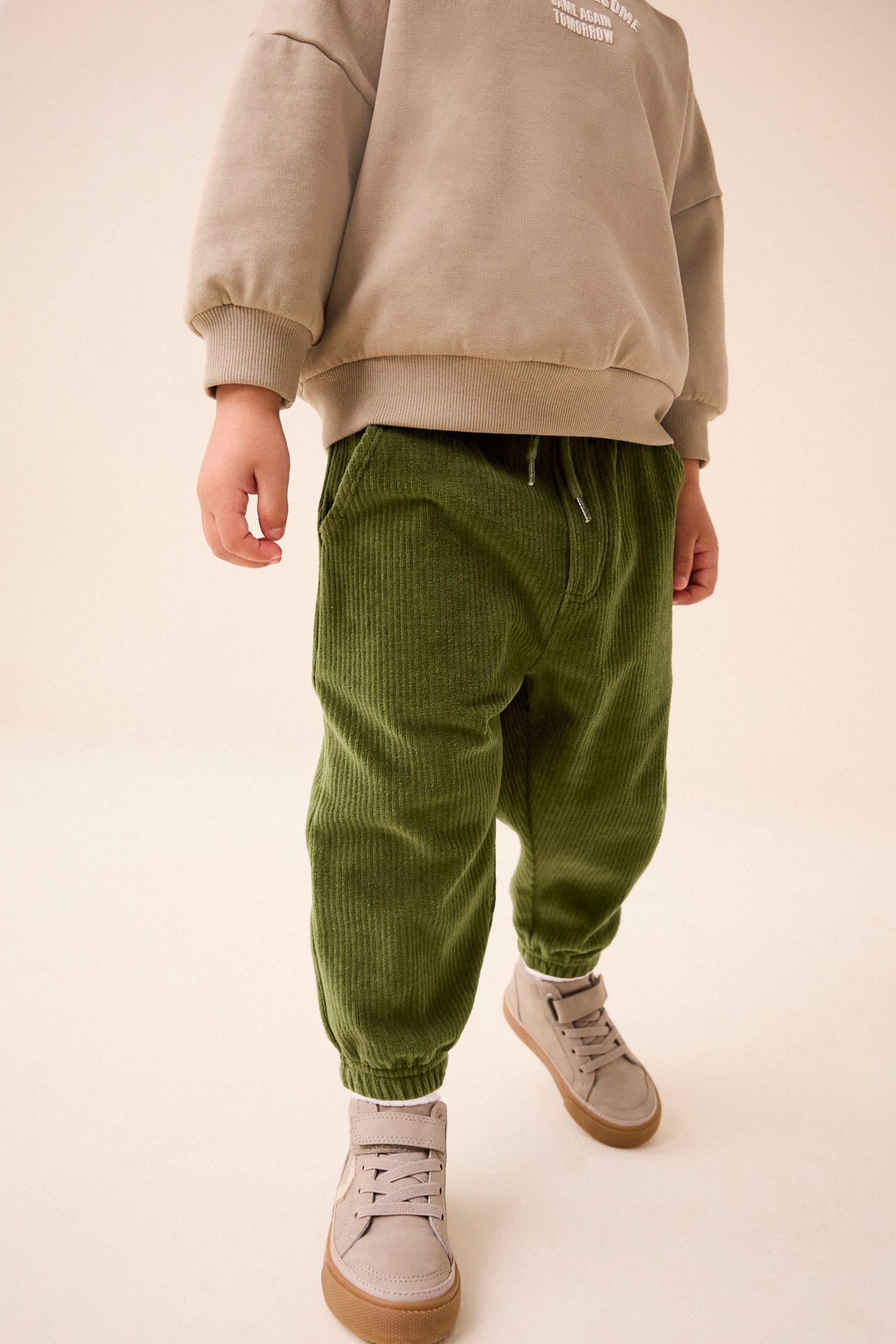 Khaki Green Cord Jersey Cuffed Joggers (3mths-7yrs)