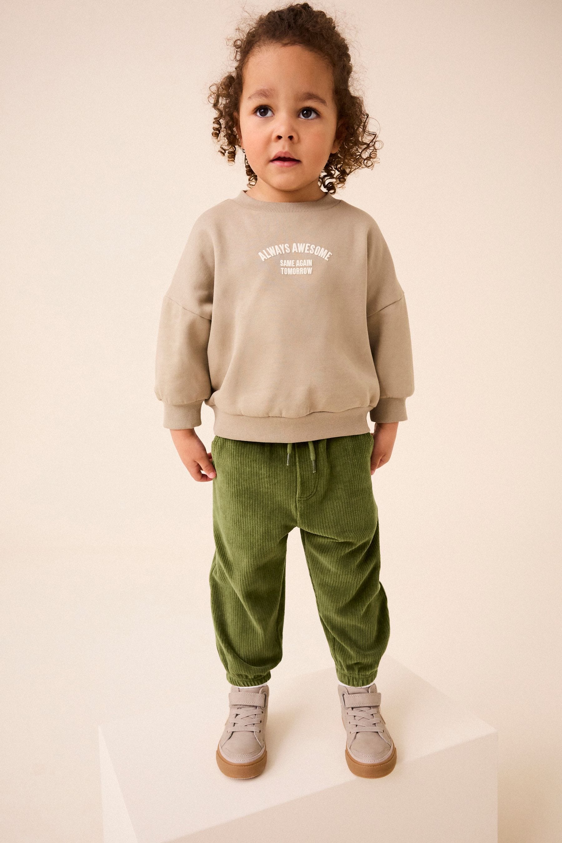 Khaki Green Cord Jersey Cuffed Joggers (3mths-7yrs)