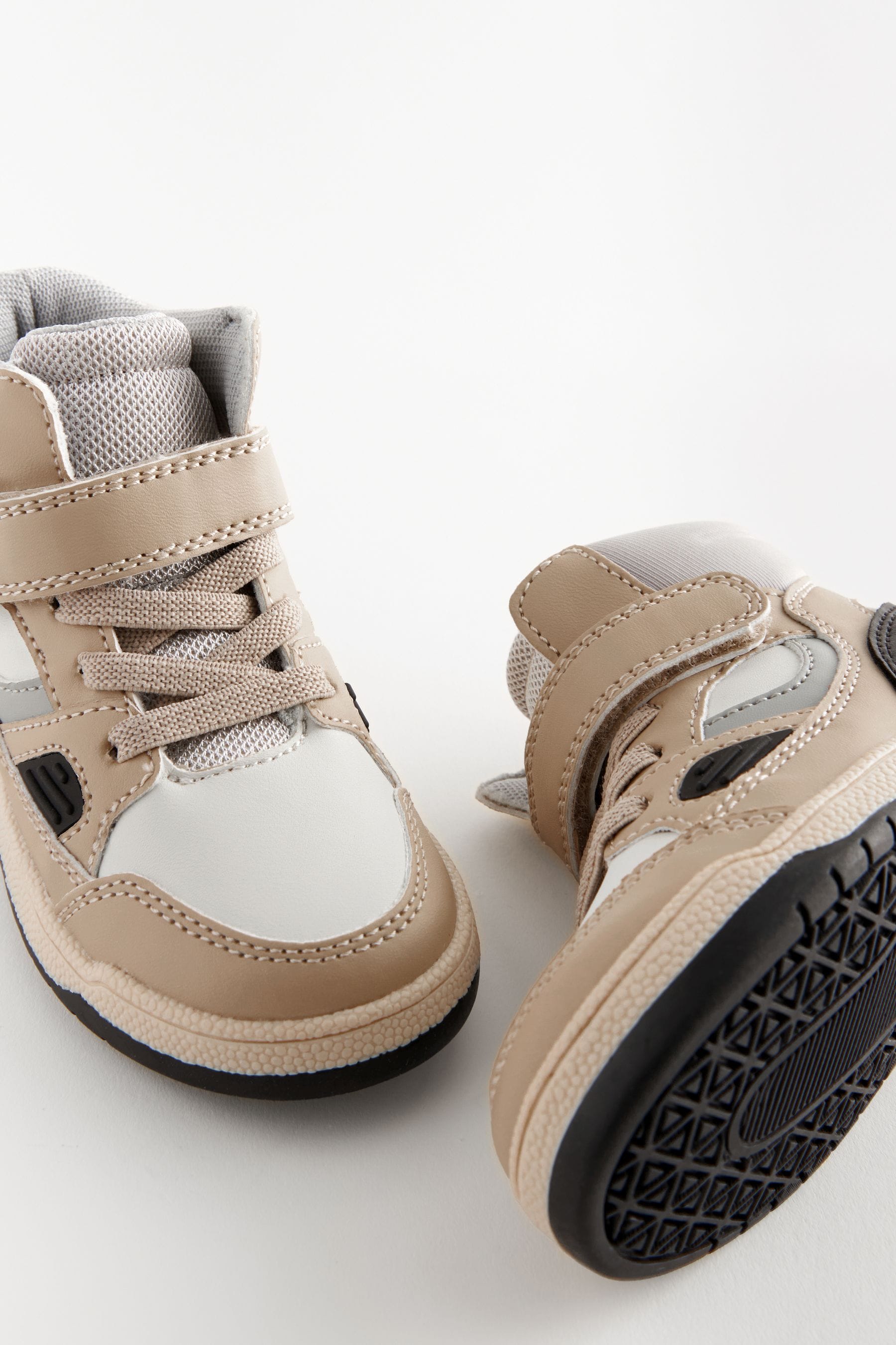 Neutral Elastic Lace Touch Fastening High Top Trainers