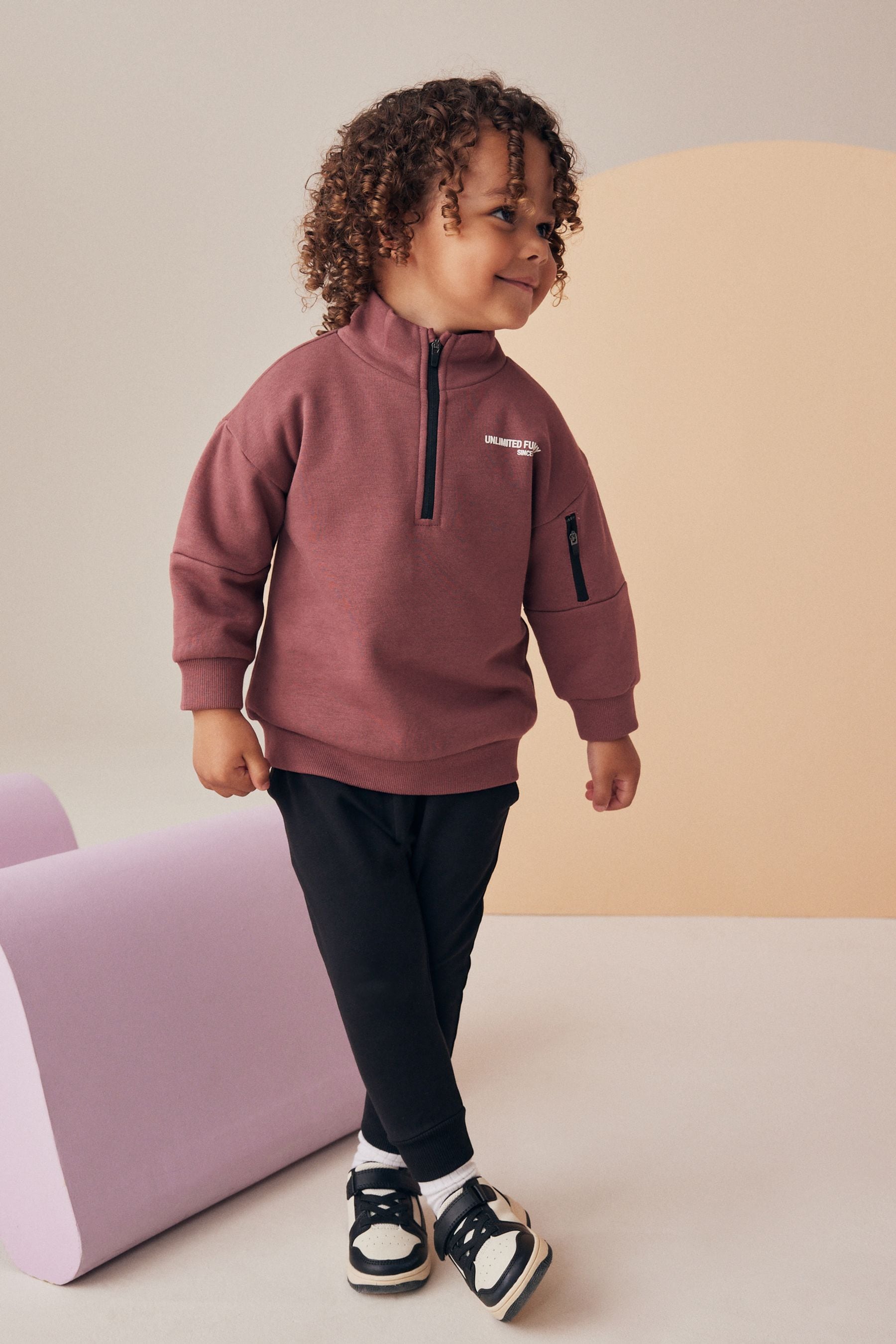 Burgundy Red Funnel Zip Neck Sweatshirt and Joggers Set (3mths-7yrs)