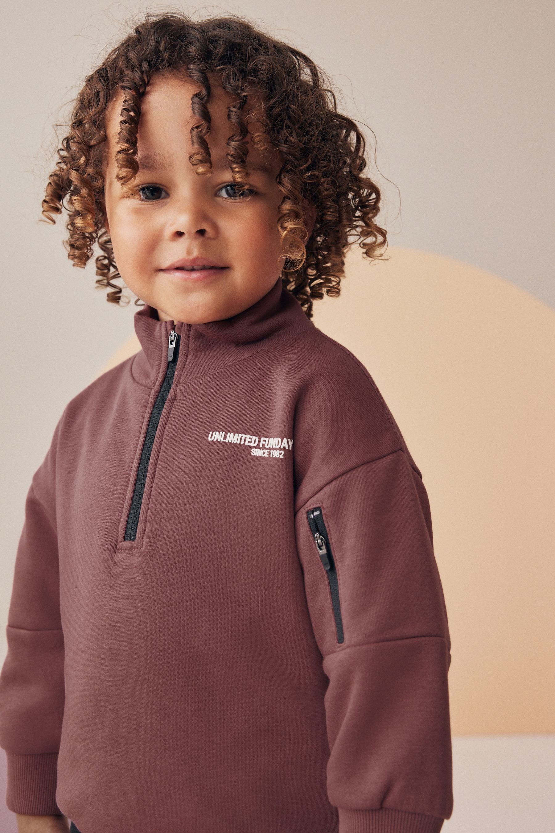 Burgundy Red Funnel Zip Neck Sweatshirt and Joggers Set (3mths-7yrs)