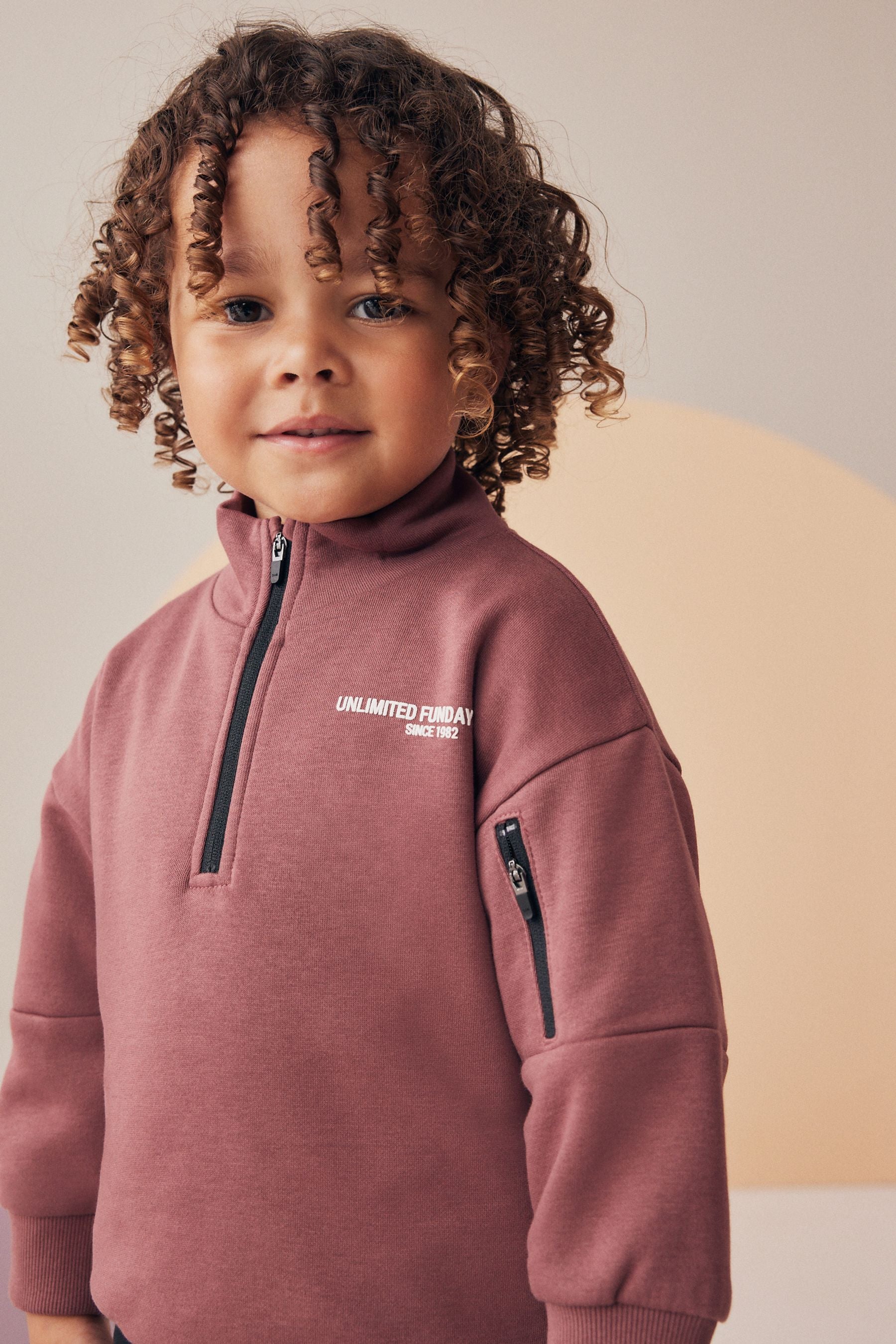 Burgundy Red Funnel Zip Neck Sweatshirt and Joggers Set (3mths-7yrs)