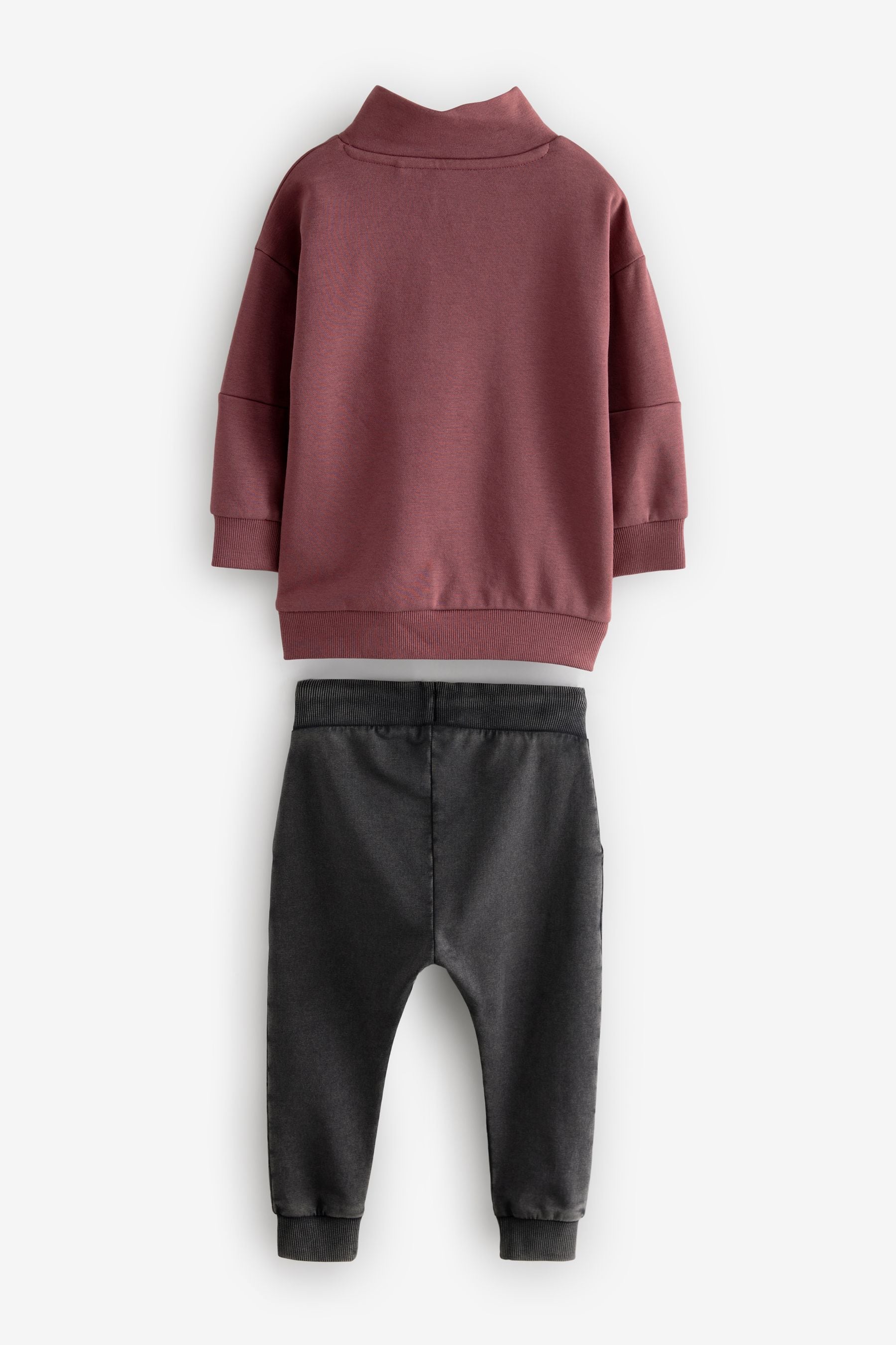 Burgundy Red Funnel Zip Neck Sweatshirt and Joggers Set (3mths-7yrs)