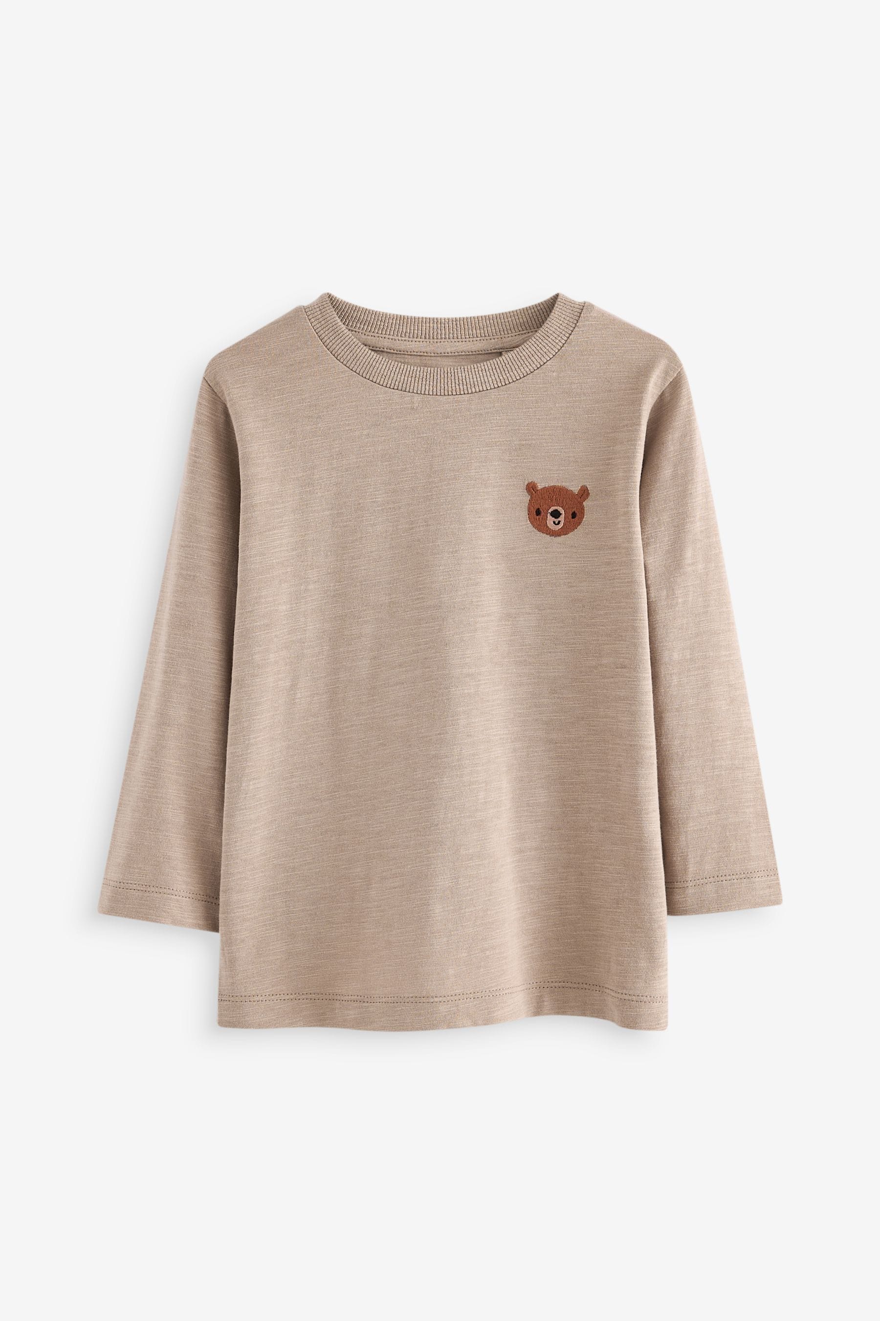 Grey/Brown Woodland Animal 100% Cotton Long Sleeve Character T-Shirts 4 Pack (3mths-7yrs)