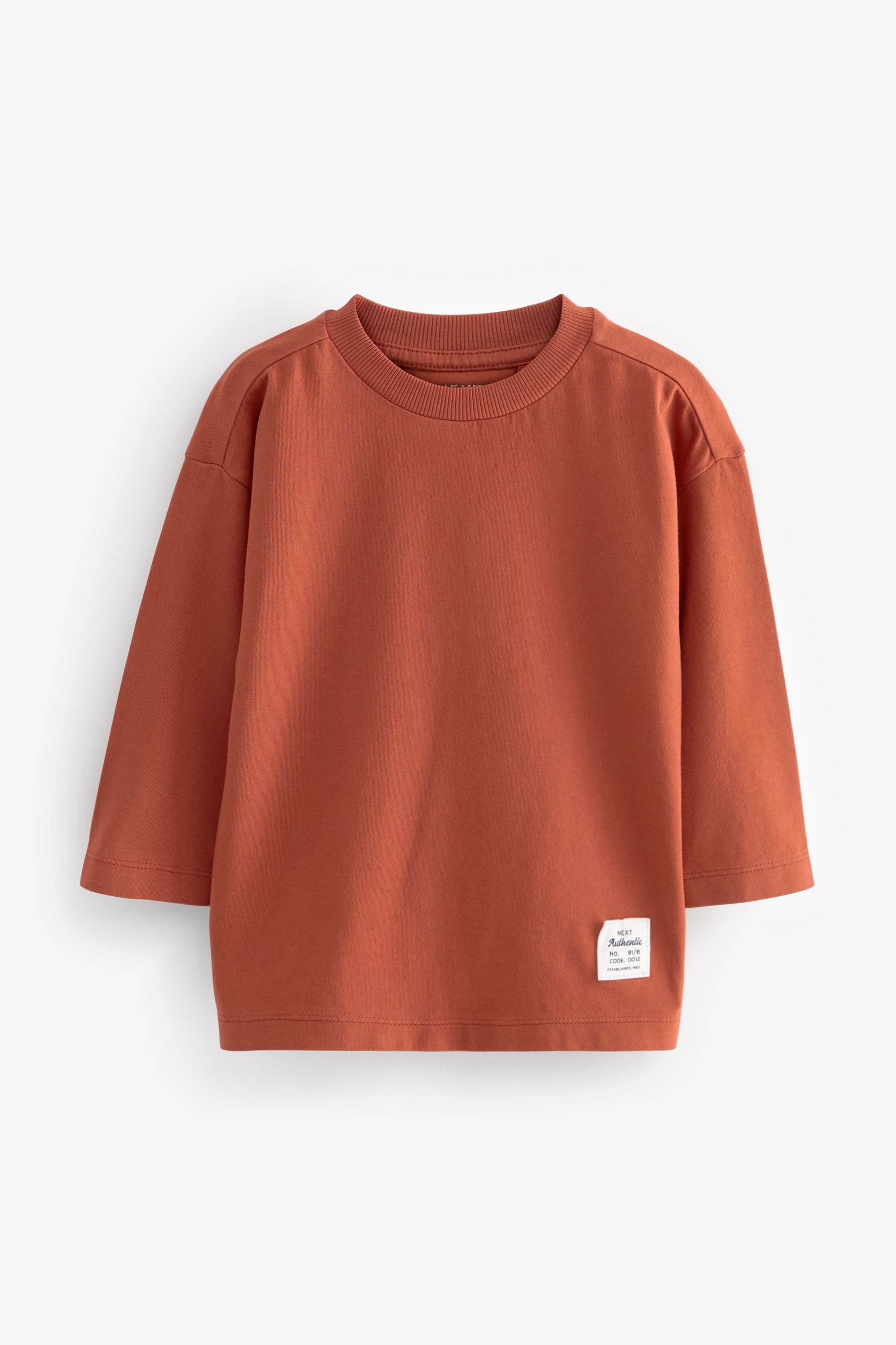 Rust Brown 100% Cotton Plain Long Sleeve T-Shirts 5 Pack (3mths-7yrs)