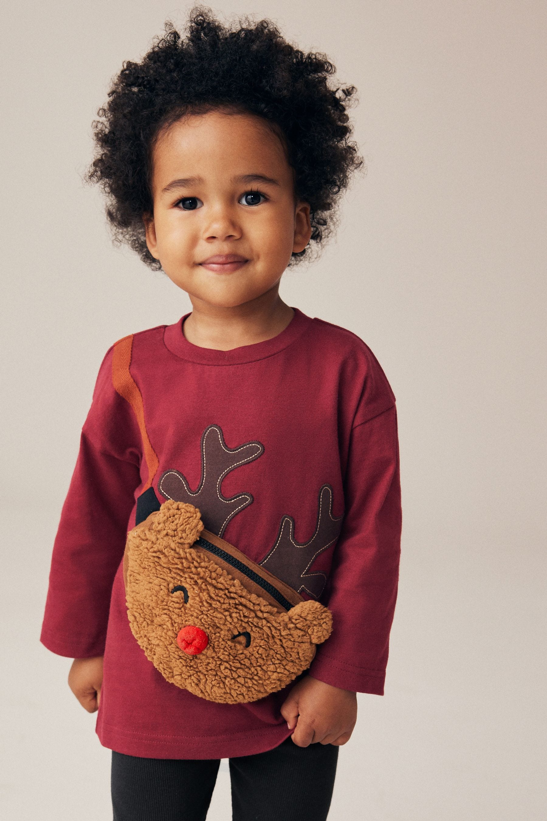 Red/Black Reindeer Christmas Bumbag Long Sleeve 100% Cotton T-Shirt And Leggings Set (3mths-7yrs) (3mths-7yrs)