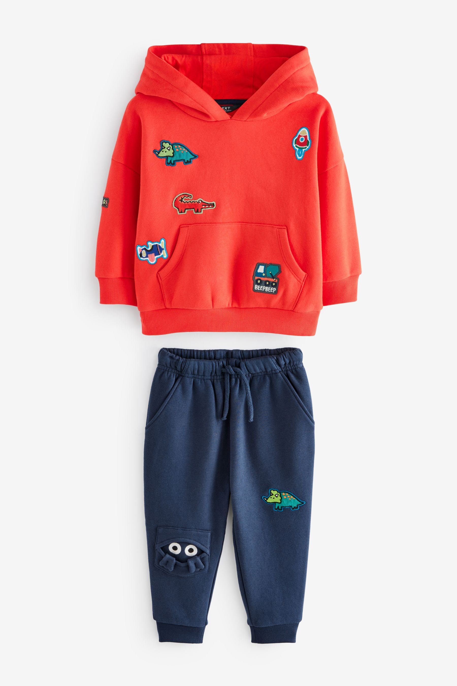 Red/Navy Blue Character Badges Hoodie and Joggers Set (3mths-7yrs)