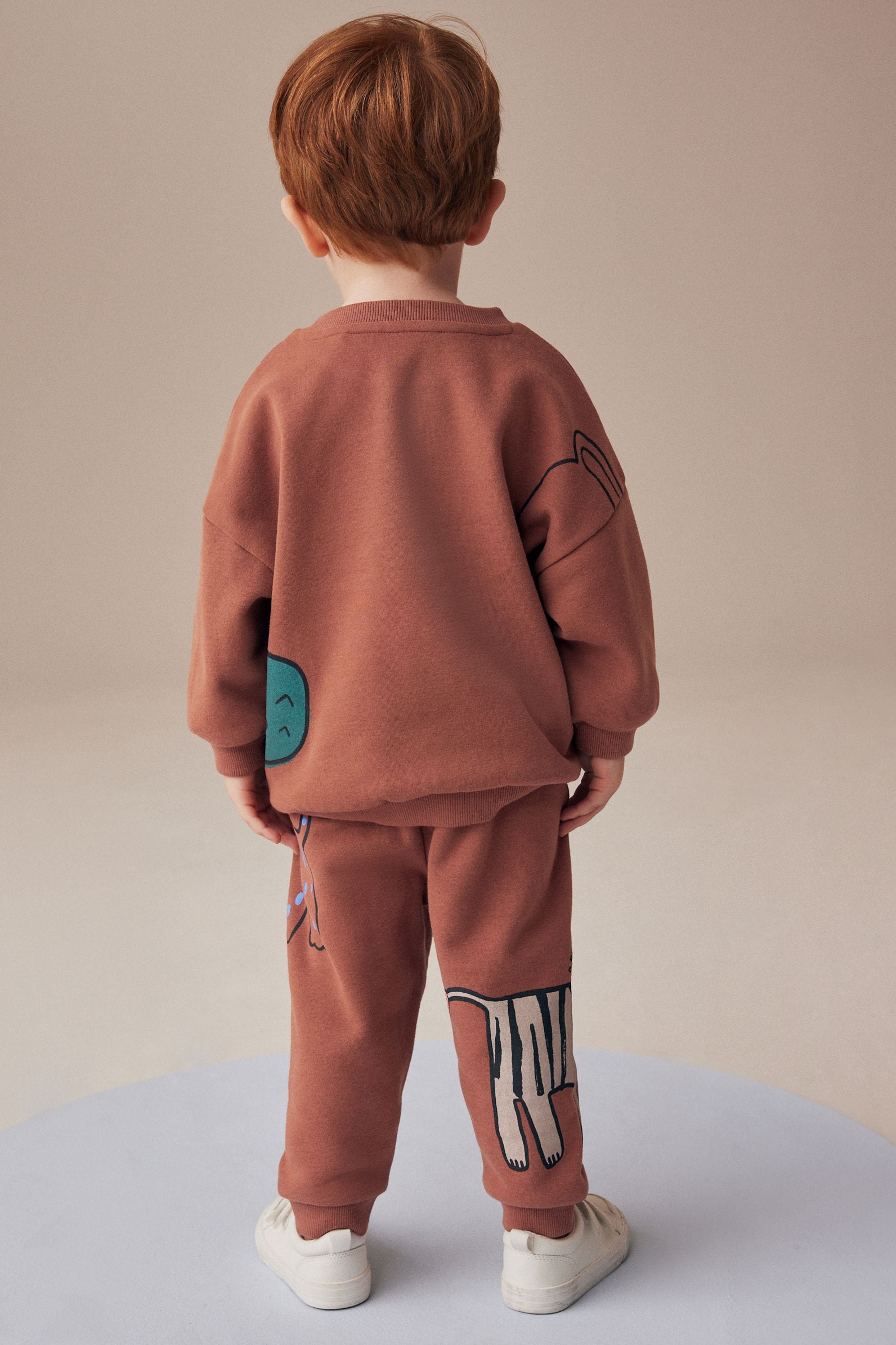 Rust Brown Safari Animals Oversized Printed Sweatshirt and Joggers Set (3mths-7yrs)