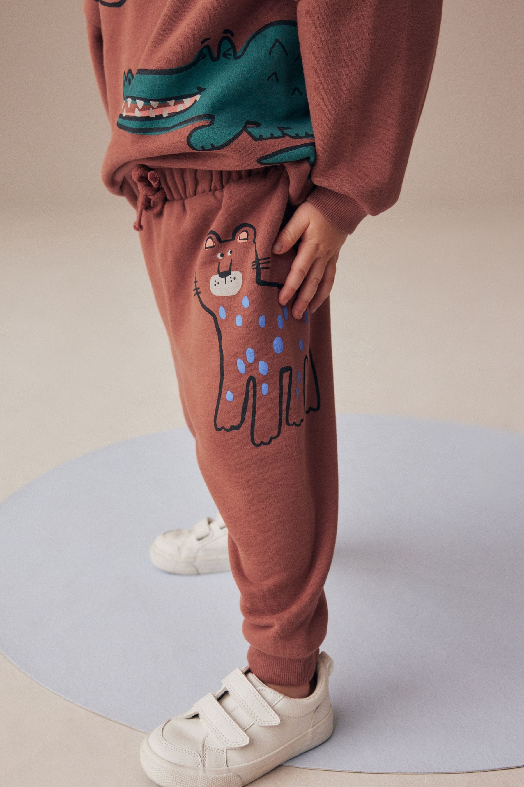 Rust Brown Safari Animals Oversized Printed Sweatshirt and Joggers Set (3mths-7yrs)