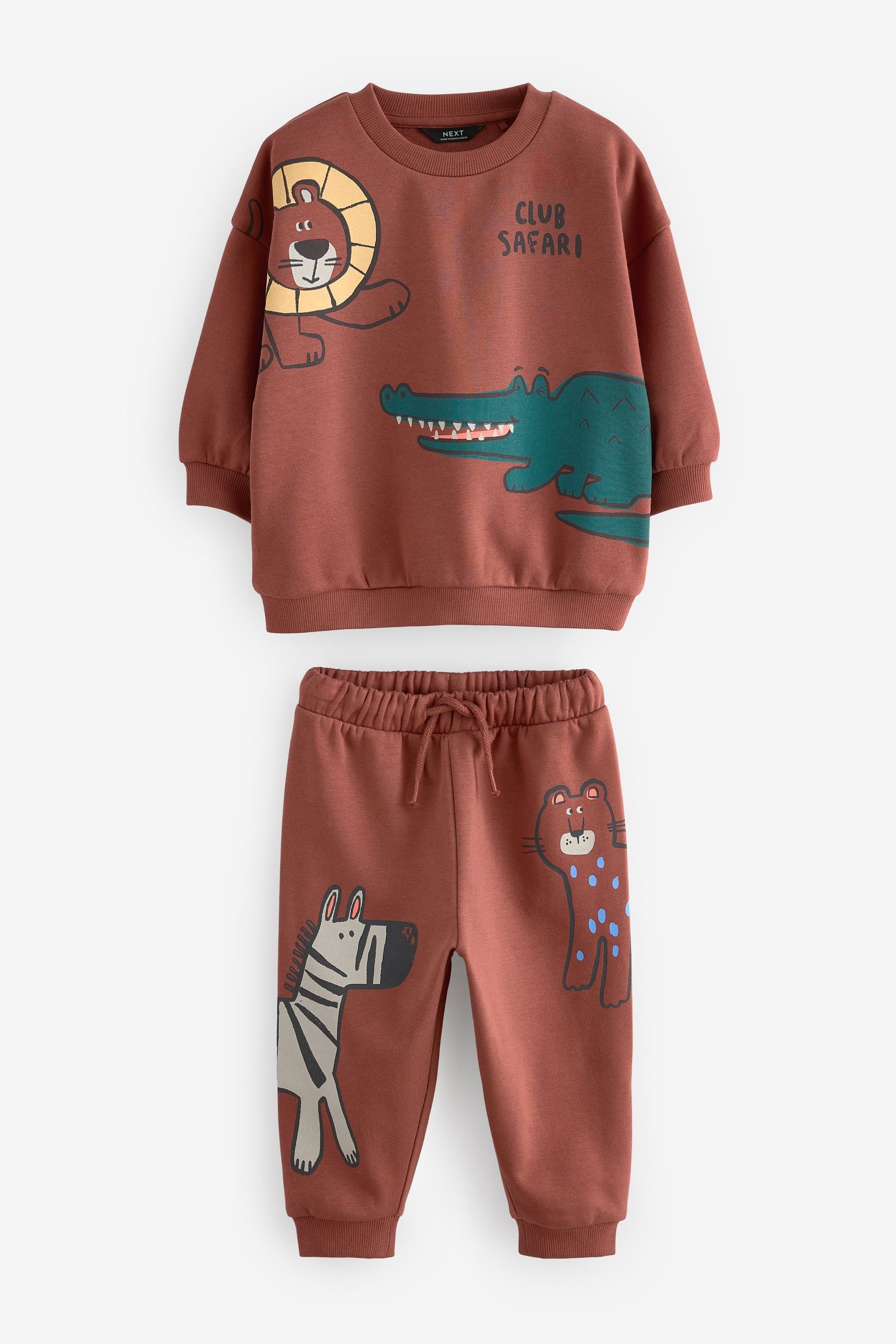 Rust Brown Safari Animals Oversized Printed Sweatshirt and Joggers Set (3mths-7yrs)