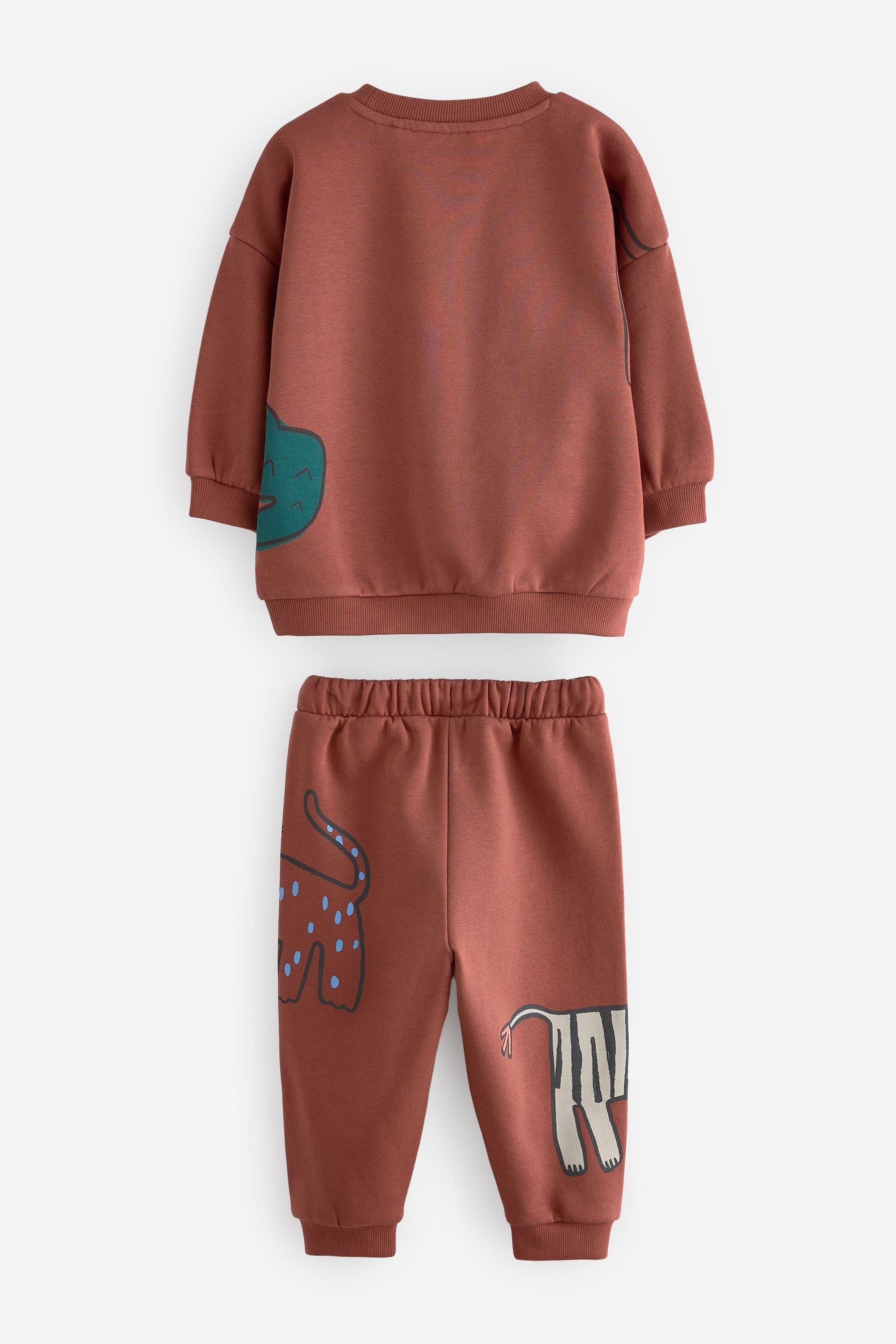 Rust Brown Safari Animals Oversized Printed Sweatshirt and Joggers Set (3mths-7yrs)