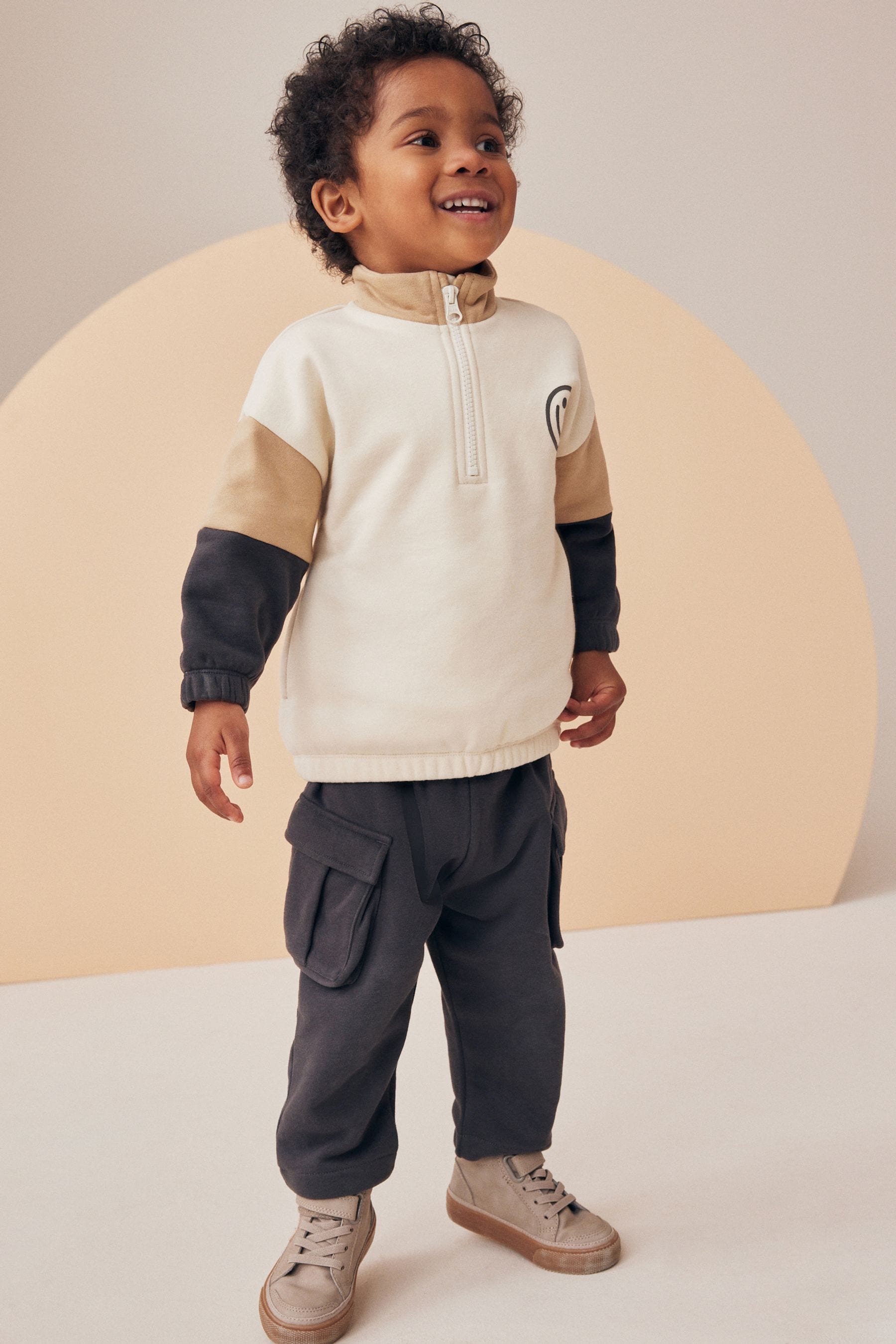 Ecru Colourblock Utility Funnel Zip Neck and Jogger Set (3mths-7yrs)