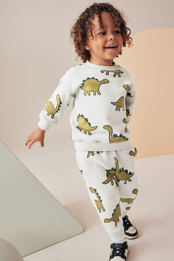 Mineral Blue Dinosaurs All-Over Print Character 100% Cotton Sweatshirt and Joggers Set (3mths-7yrs)