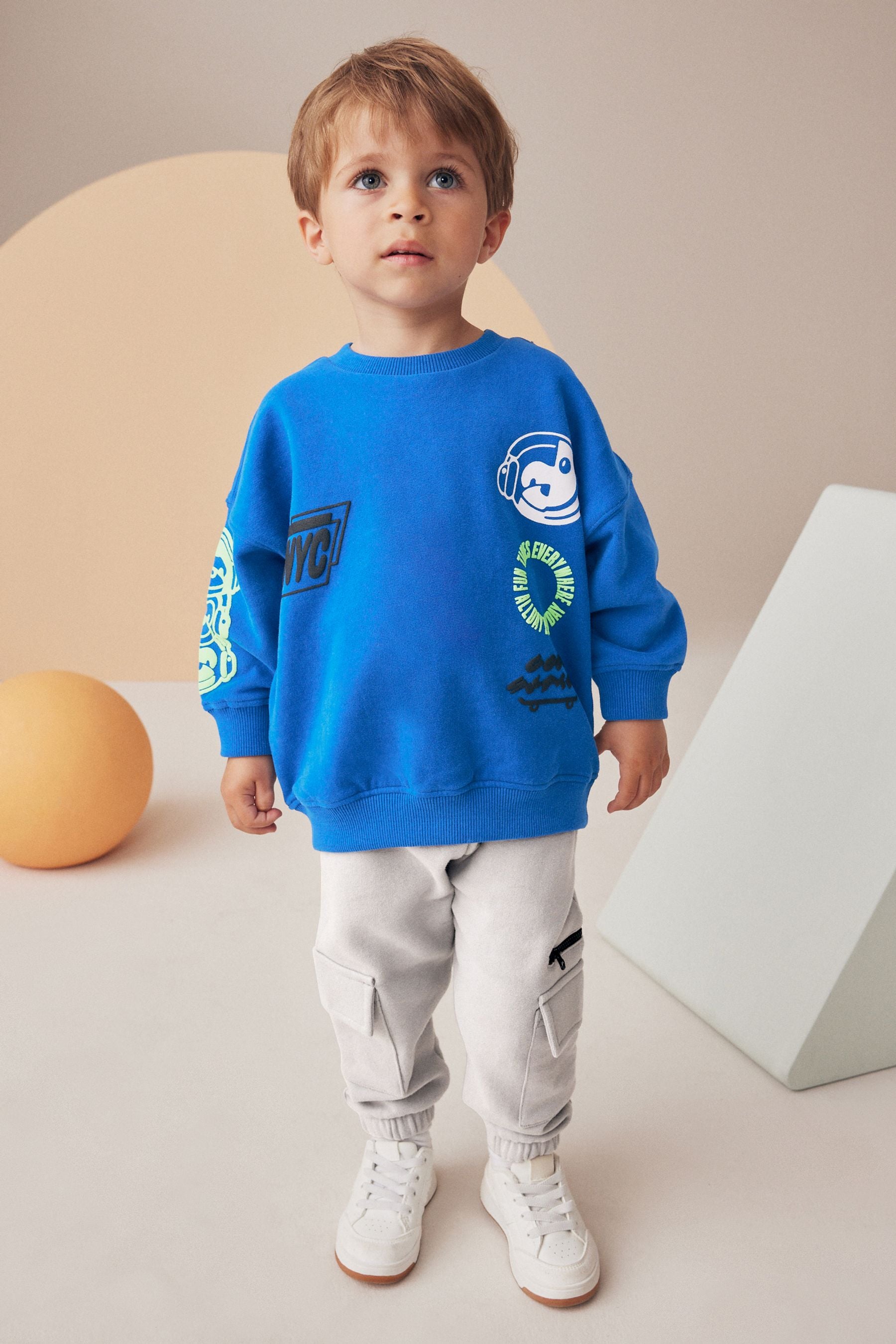 Cobalt Blue Monkey Placement Sweatshirt and Utility Joggers Set (3mths-7yrs)