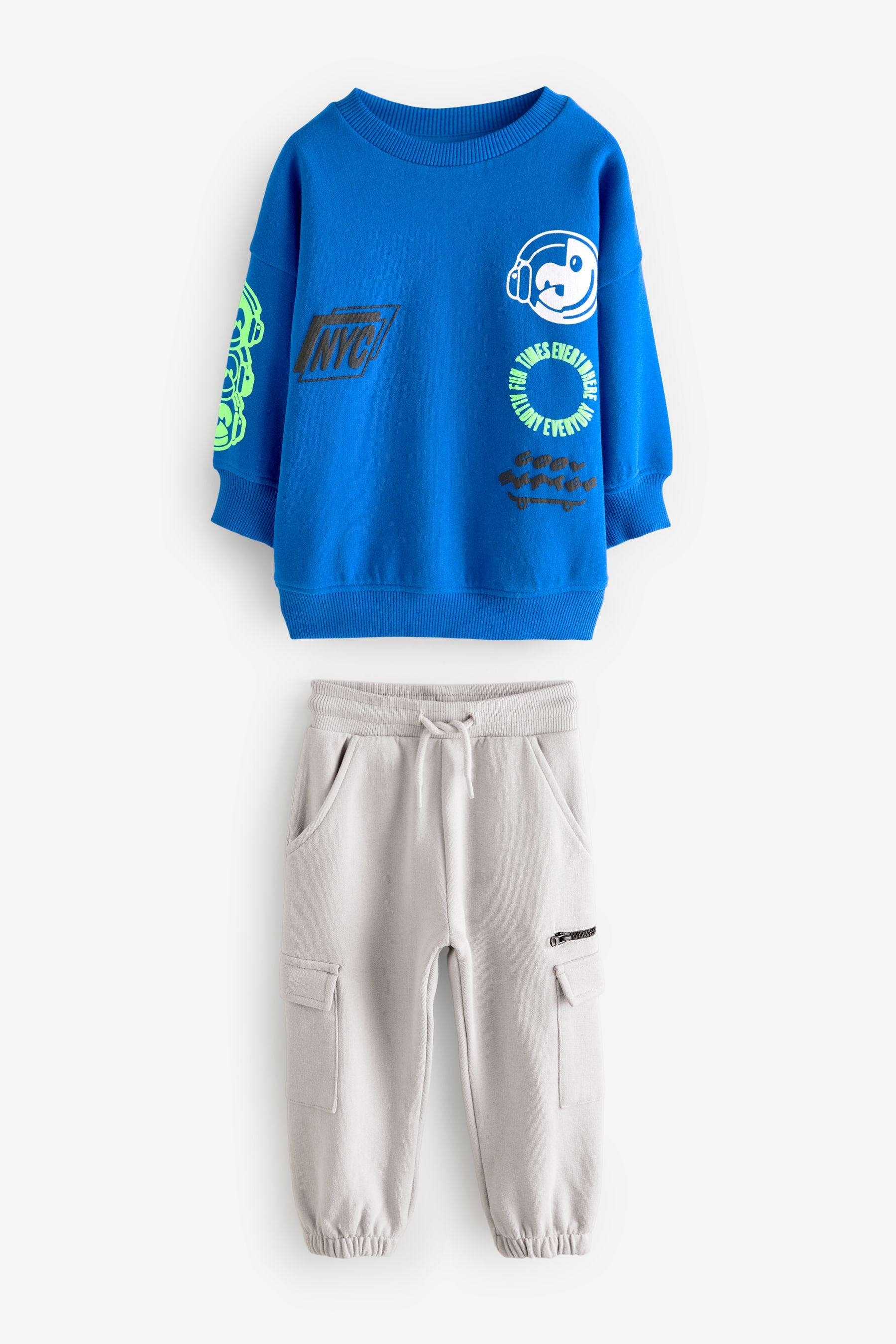 Cobalt Blue Monkey Placement Sweatshirt and Utility Joggers Set (3mths-7yrs)