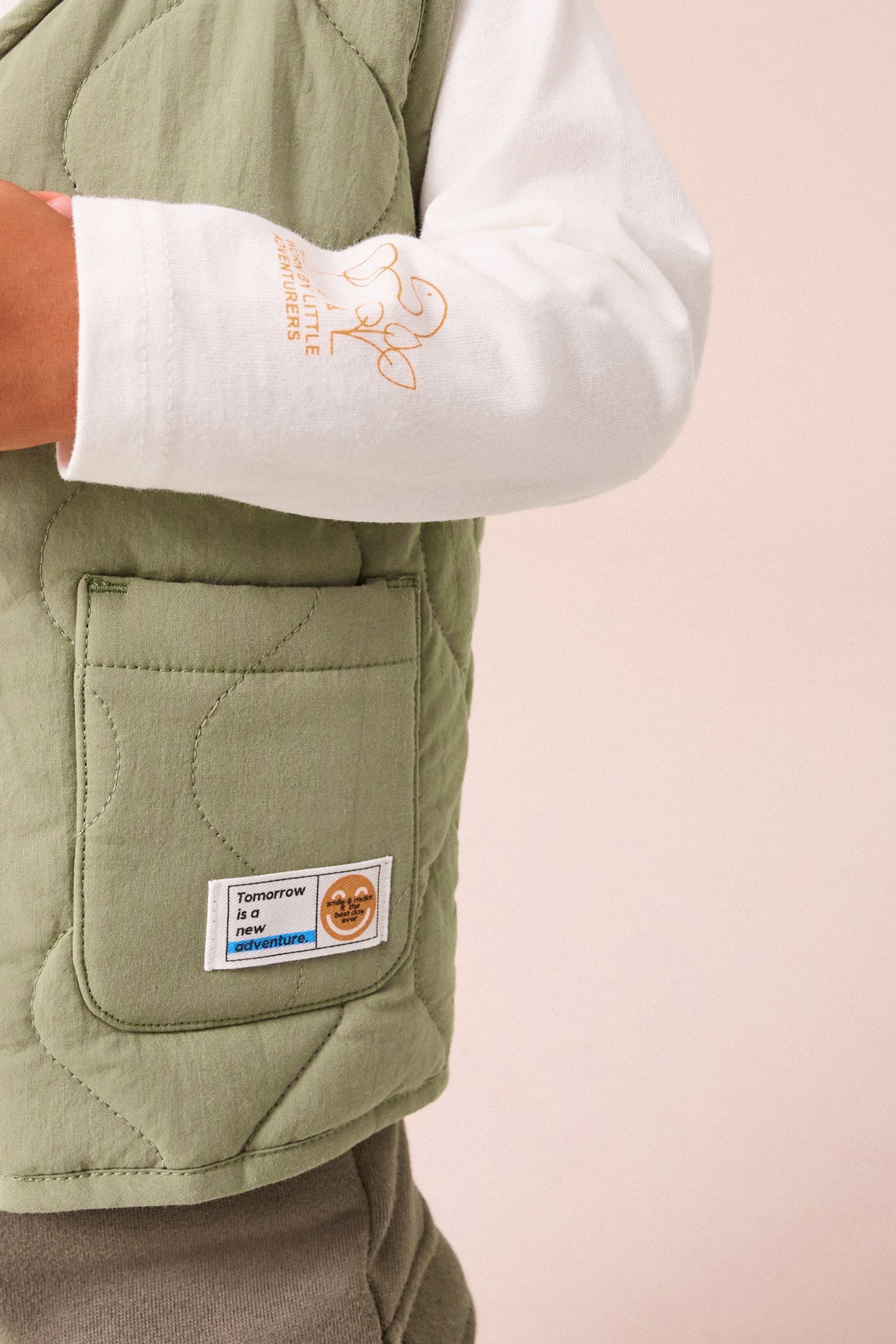 Khaki/Stone Quilted Gilet and Utility Joggers 3 Piece Set (3mths-7yrs)