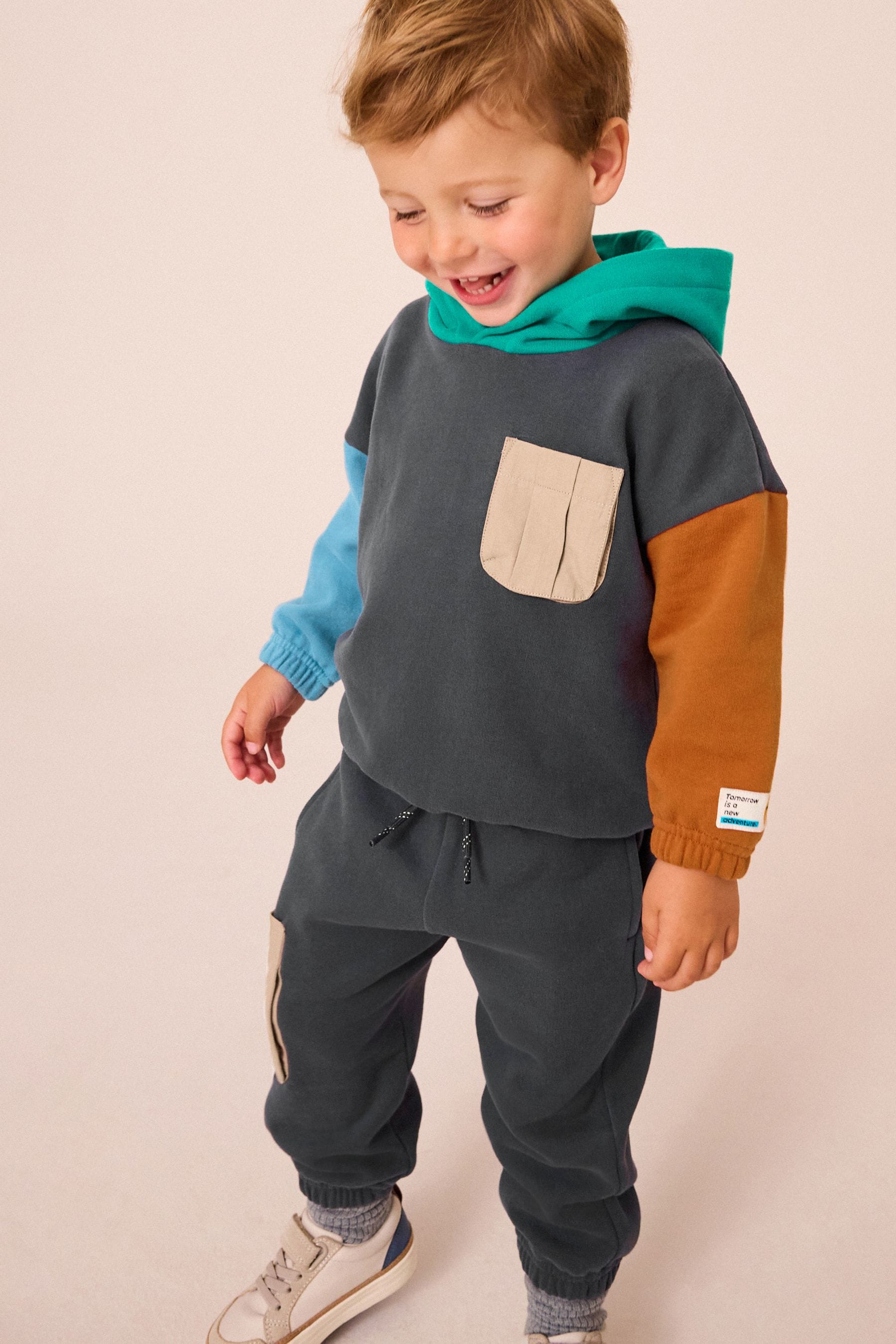 Rust Brown Colourblock Hoodie and Joggers Set (3mths-7yrs)