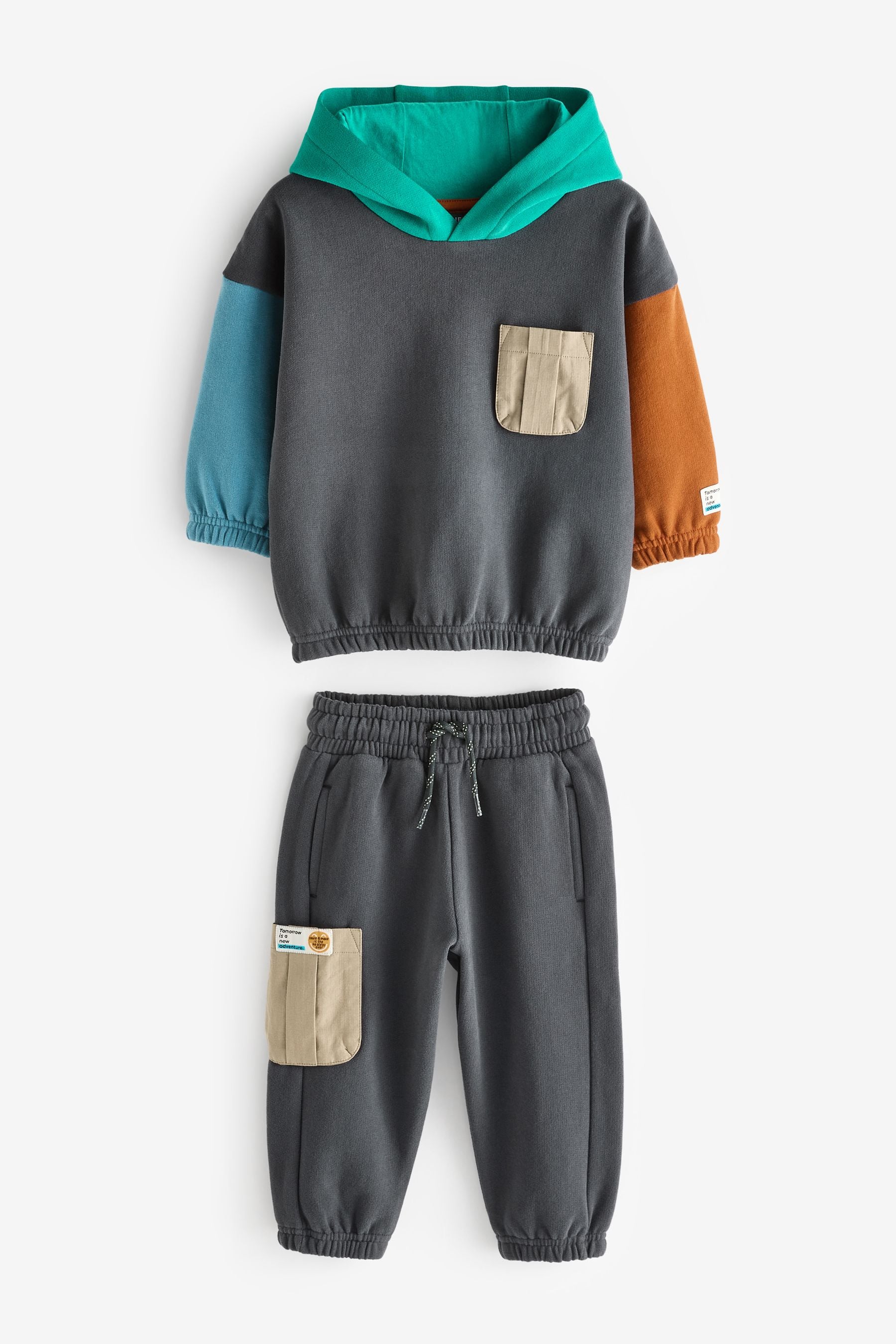 Rust Brown Colourblock Hoodie and Joggers Set (3mths-7yrs)