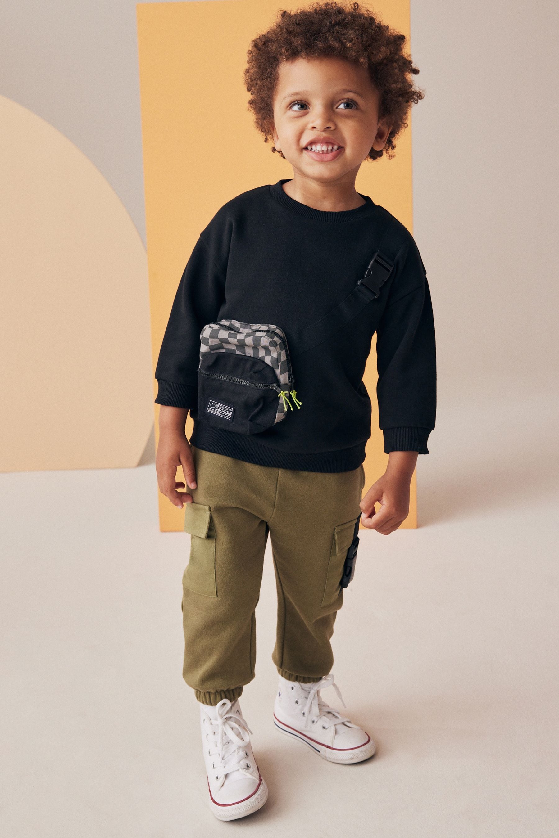 Black/Green Utility Bumbag Crew Neck Sweatshirt and Joggers Set (3mths-7yrs)