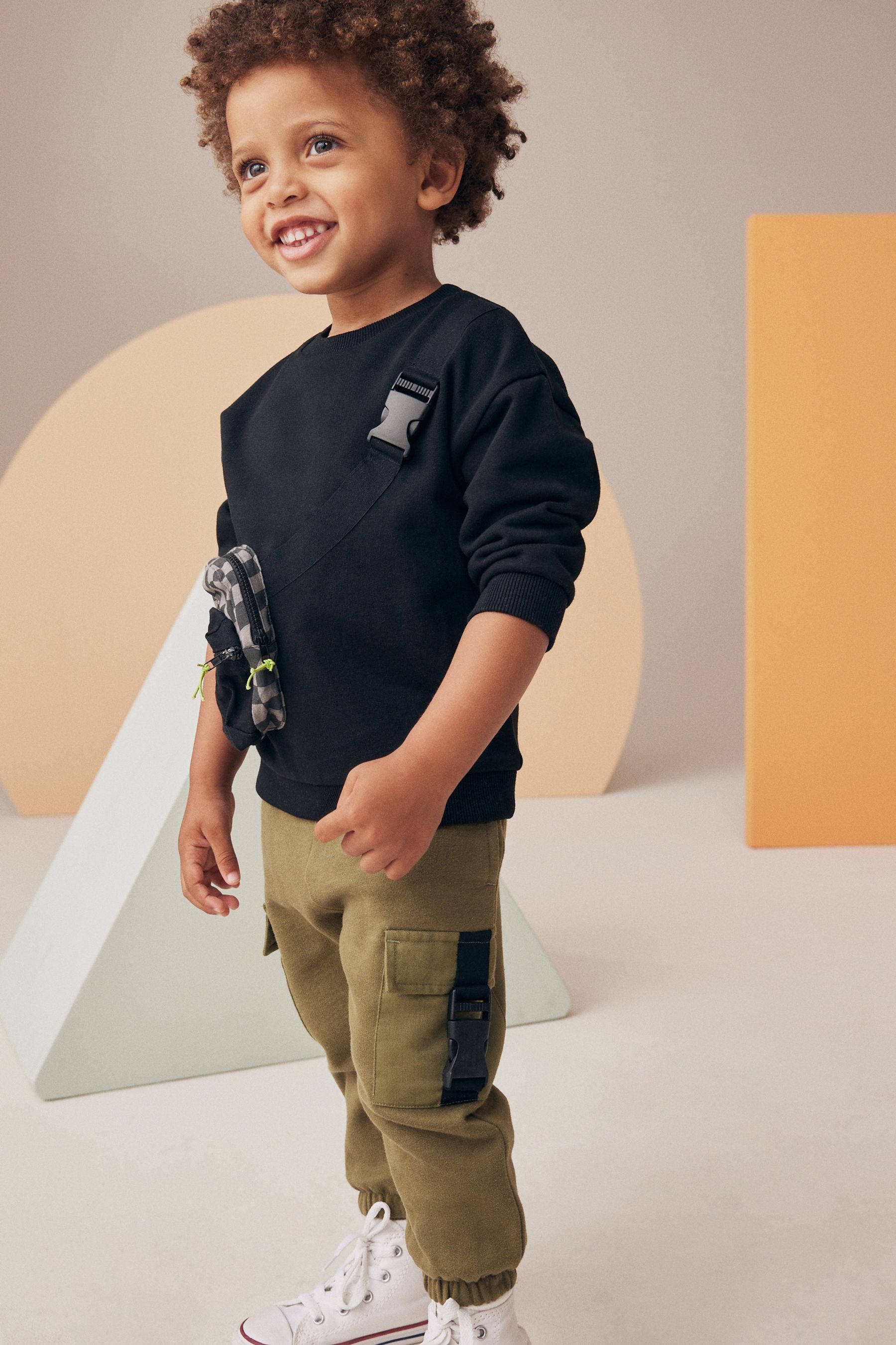 Black/Green Utility Bumbag Crew Neck Sweatshirt and Joggers Set (3mths-7yrs)