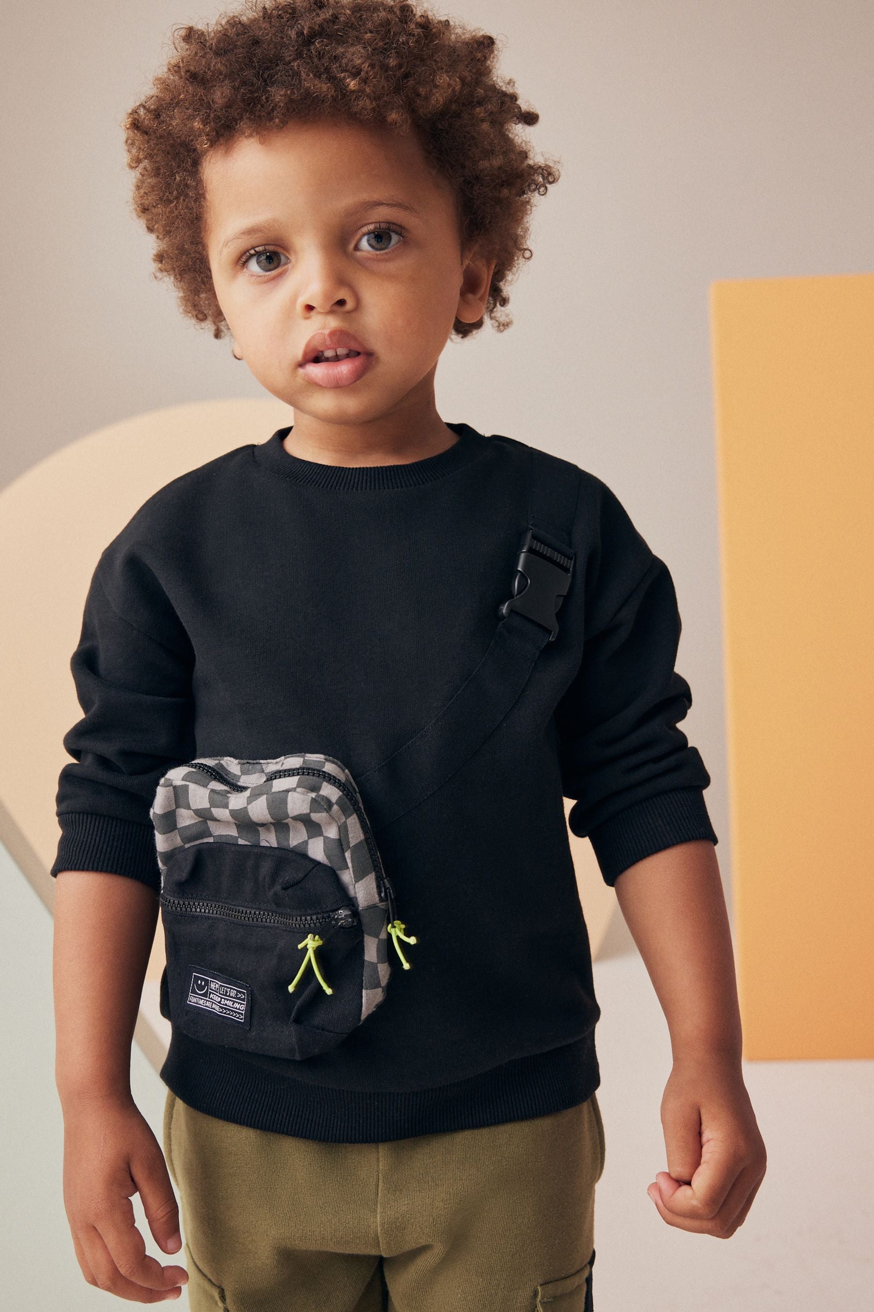 Black/Green Utility Bumbag Crew Neck 100% Cotton Sweatshirt and Joggers Set (3mths-7yrs)