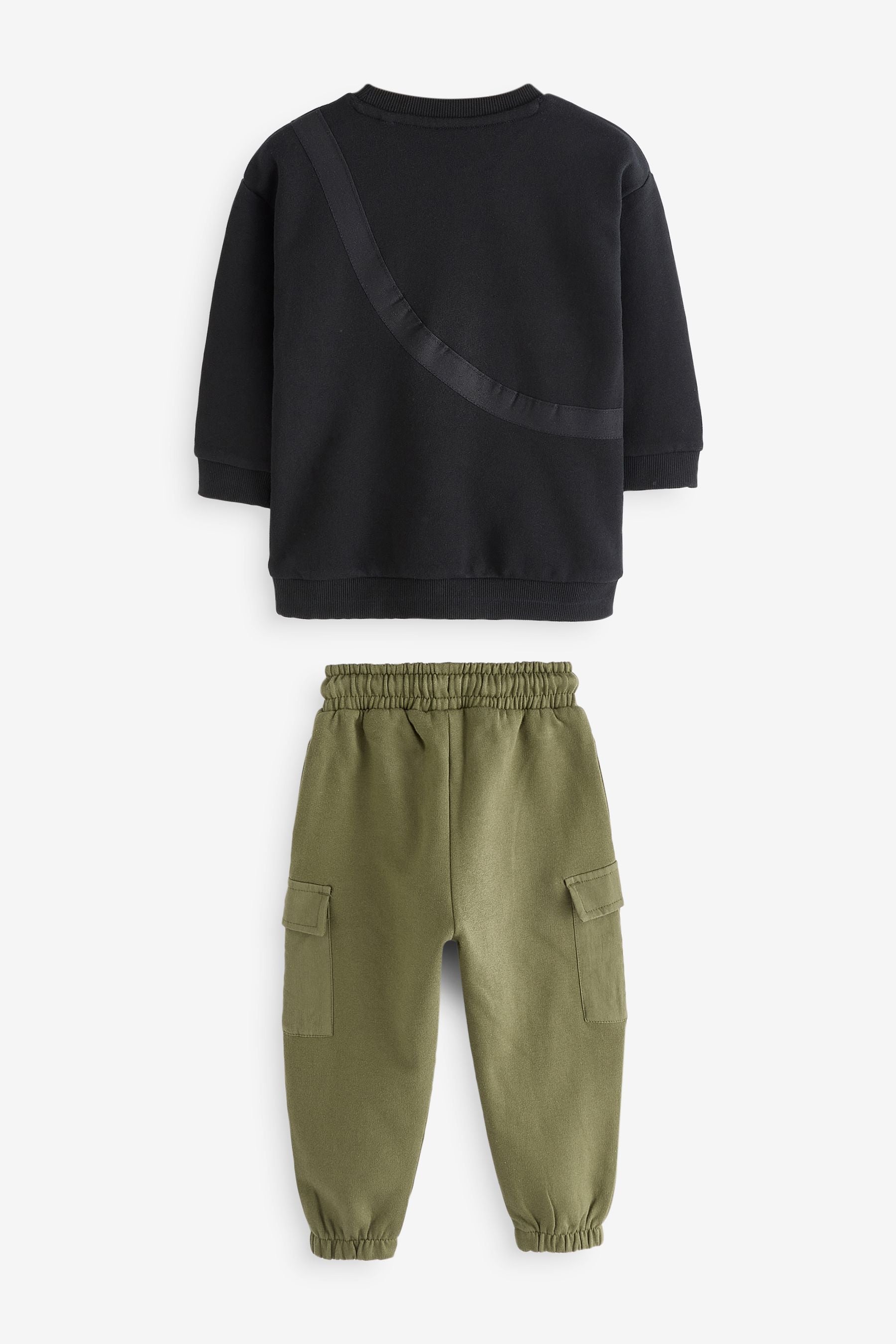 Black/Green Utility Bumbag Crew Neck 100% Cotton Sweatshirt and Joggers Set (3mths-7yrs)