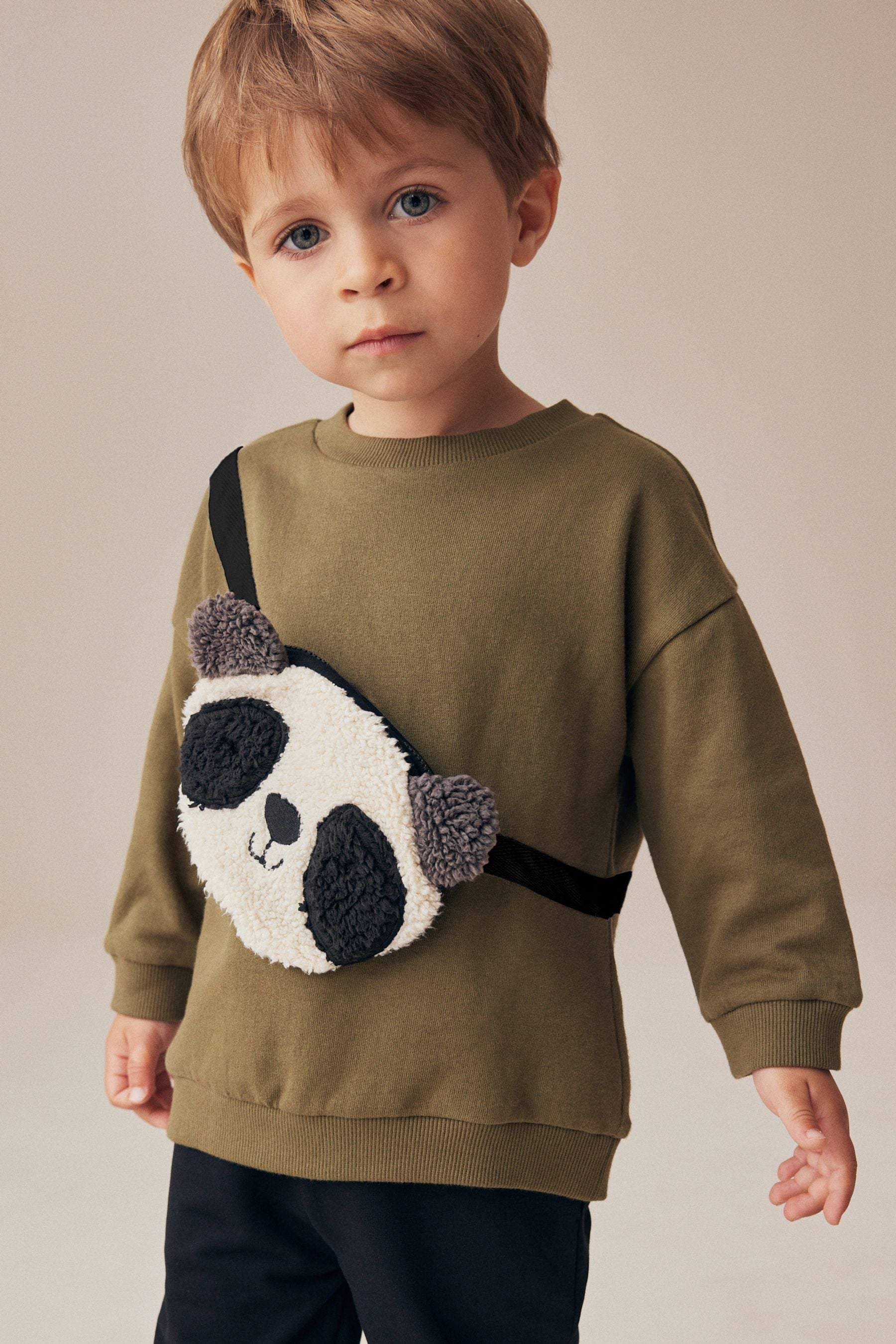 Khaki Green Panda Utility Bumbag Crew Neck Sweatshirt and Joggers Set (3mths-7yrs)