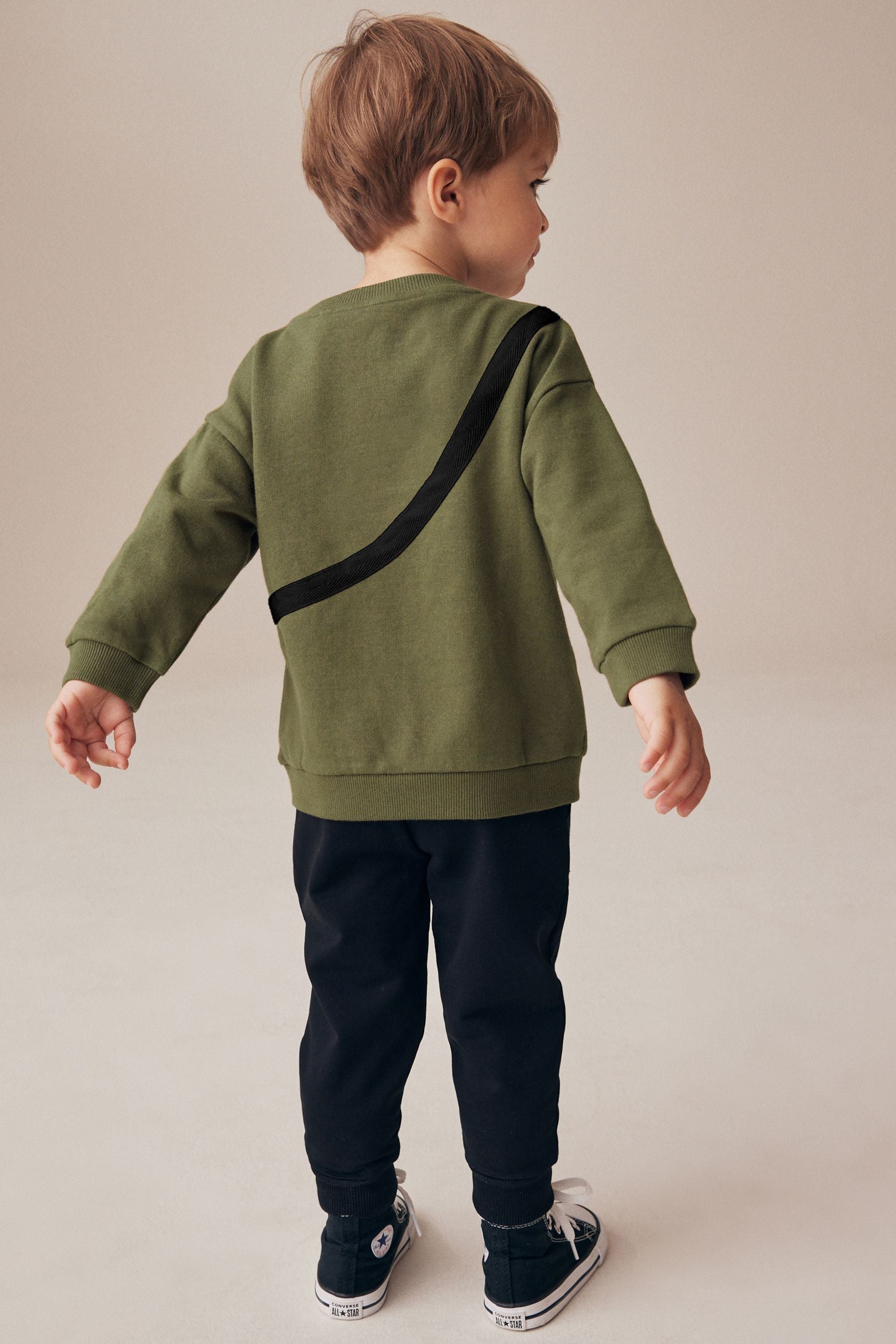 Khaki Green Panda Utility Bumbag Crew Neck 100% Cotton Sweatshirt and Joggers Set (3mths-7yrs)