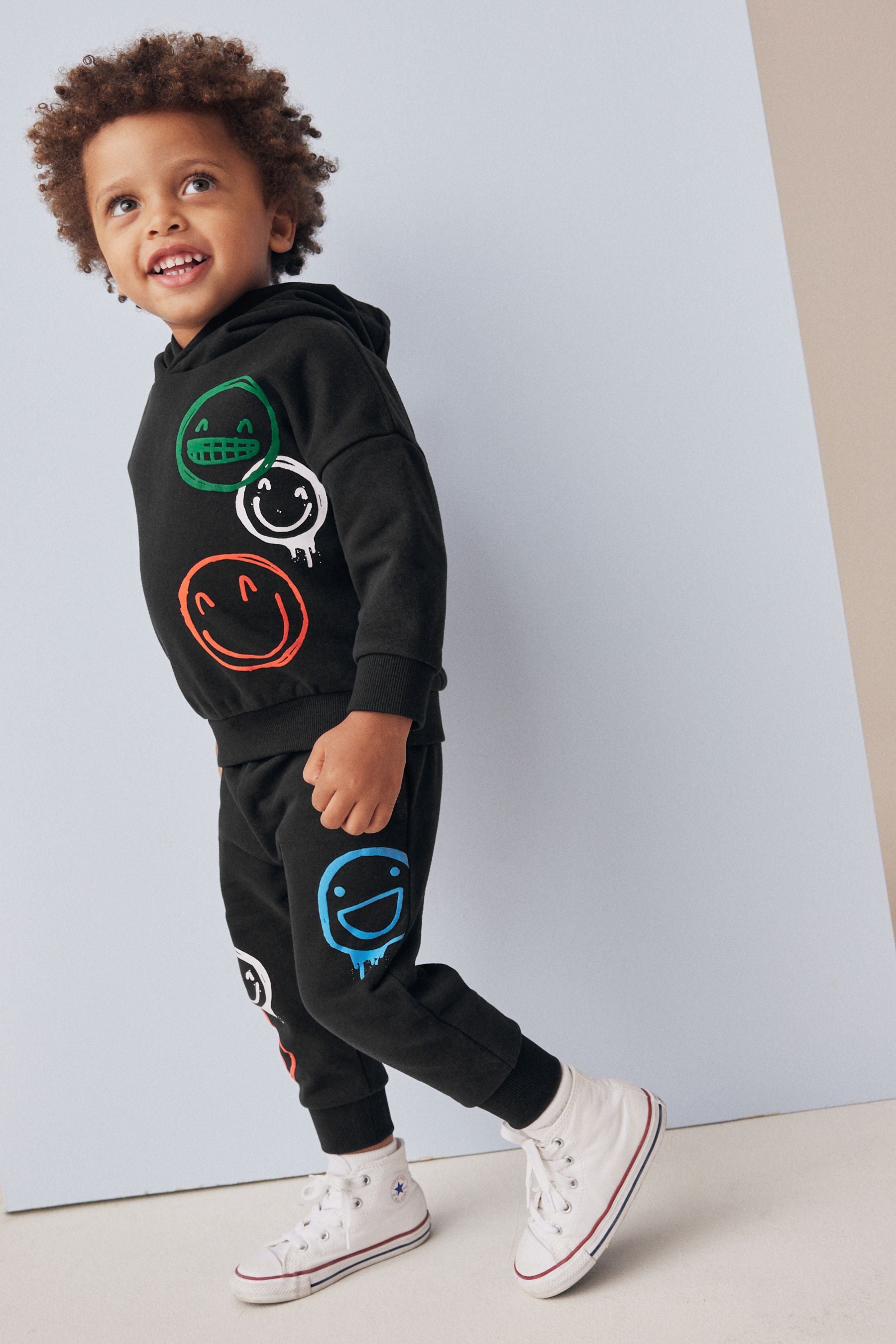 Black Graffitti All-Over Printed Hoodie and Joggers Set (3mths-7yrs)