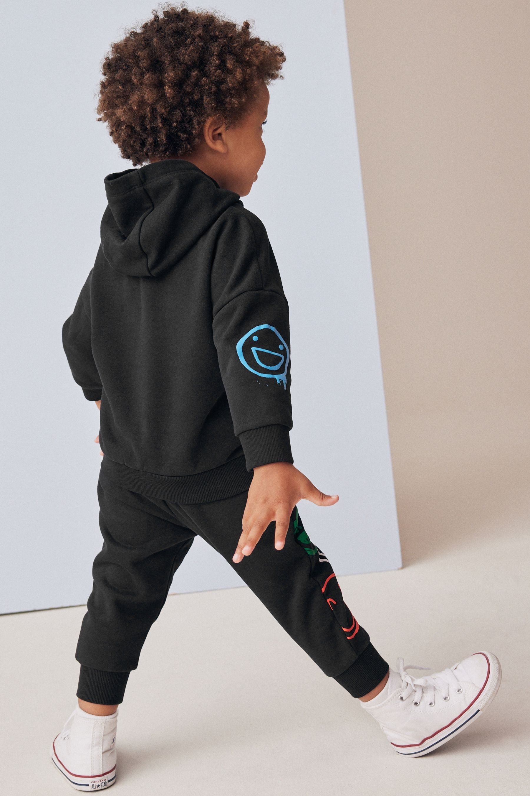 Black Graffitti All-Over Printed Hoodie and Joggers Set (3mths-7yrs)