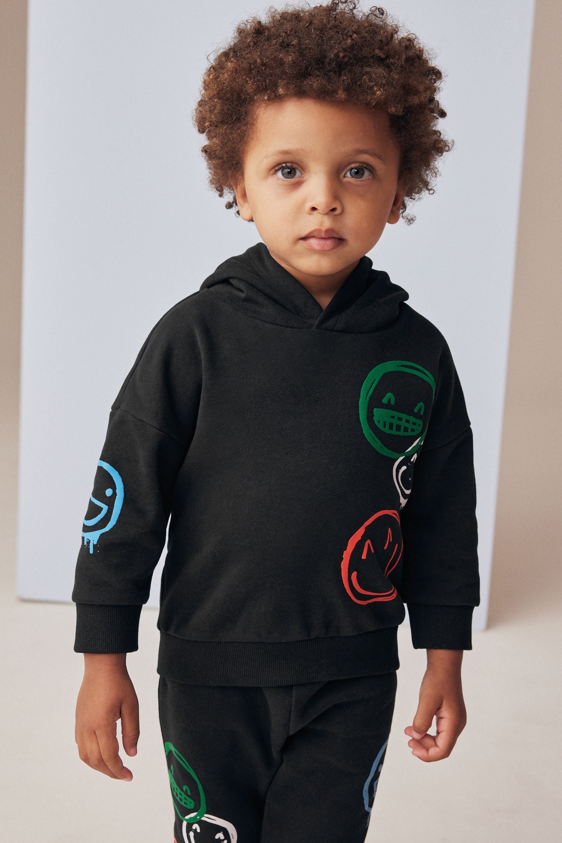 Black Graffitti All-Over Printed Hoodie and Joggers Set (3mths-7yrs)