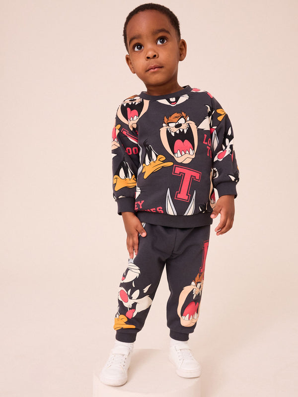 Charcoal Grey Looney Tunes Crew Neck Sweatshirt and Joggers Set (3mths-8yrs)