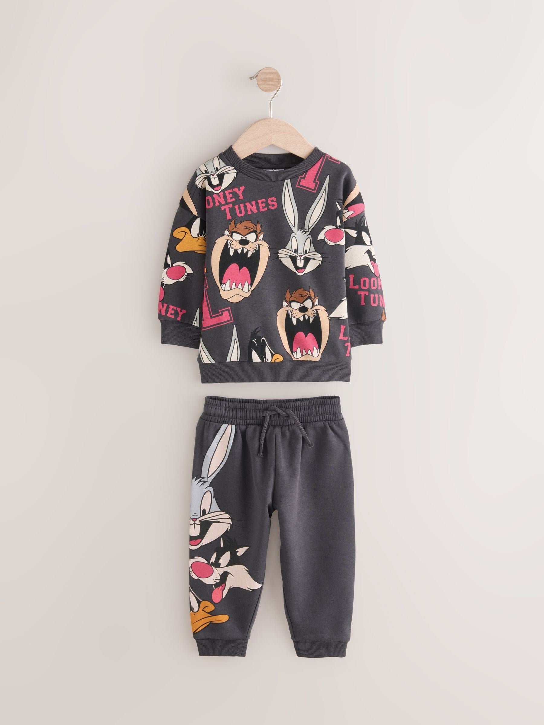 Charcoal Grey Looney Tunes Crew Neck Sweatshirt and Joggers Set (3mths-8yrs)