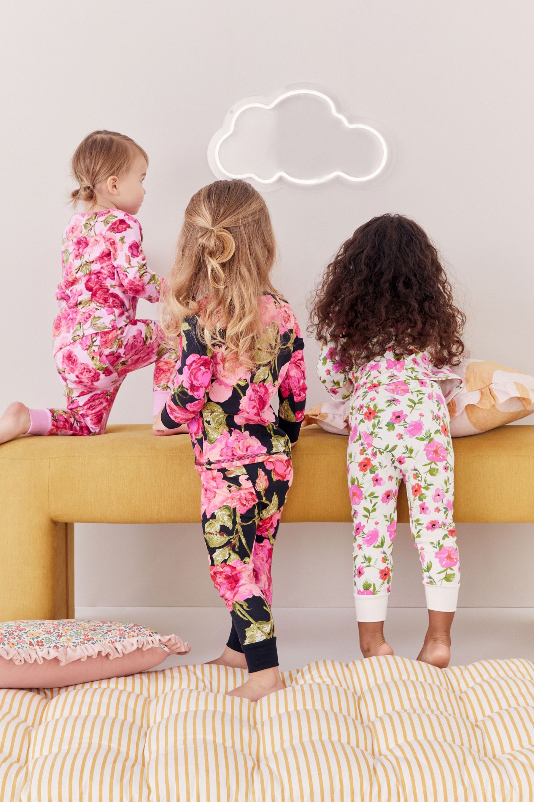 Pink/Black 3 Pack 100% Cotton Floral Snuggle Pyjamas (9mths-16yrs)