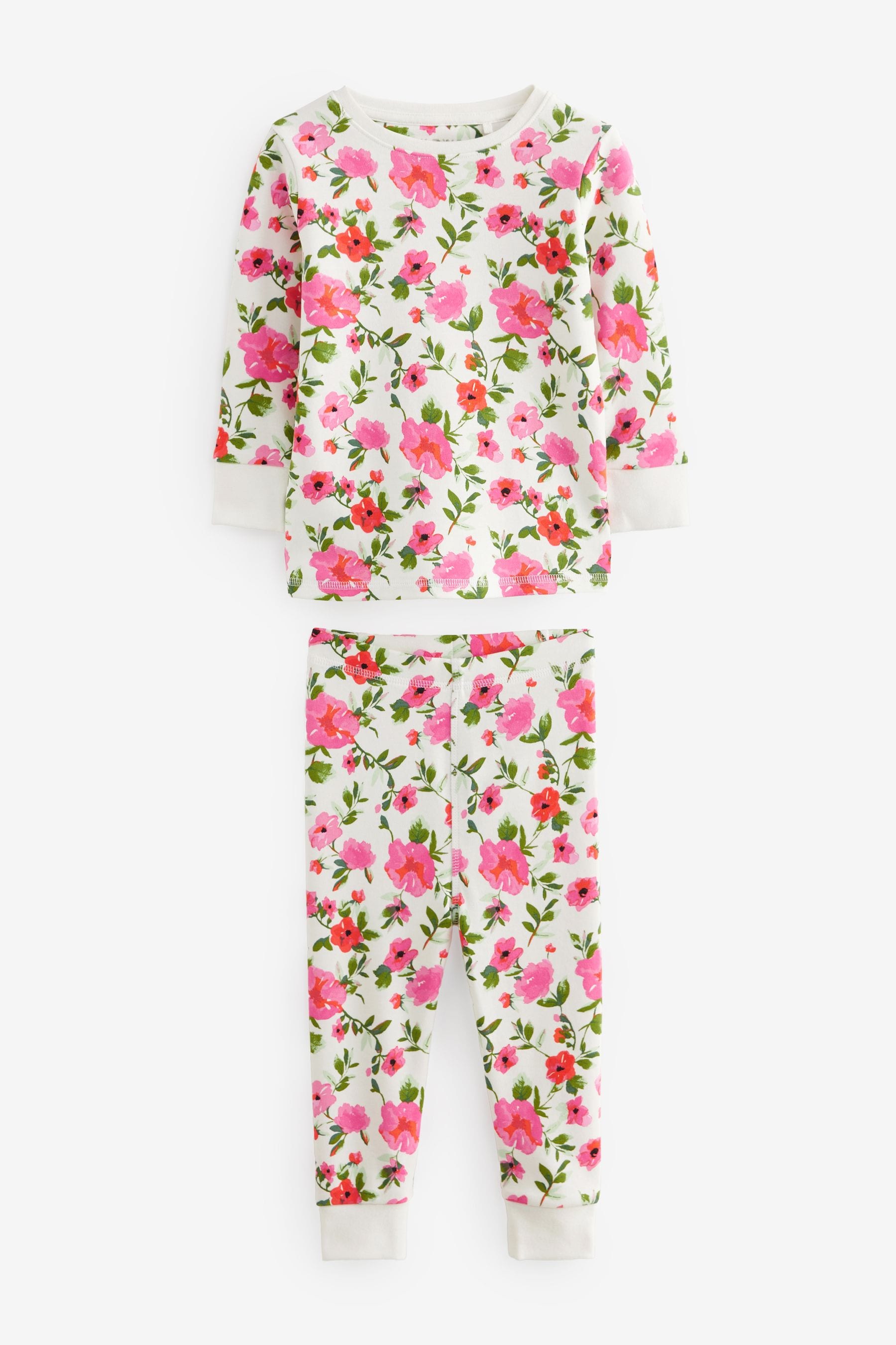 Pink/Black Floral Pyjamas 3 Pack (9mths-16yrs)