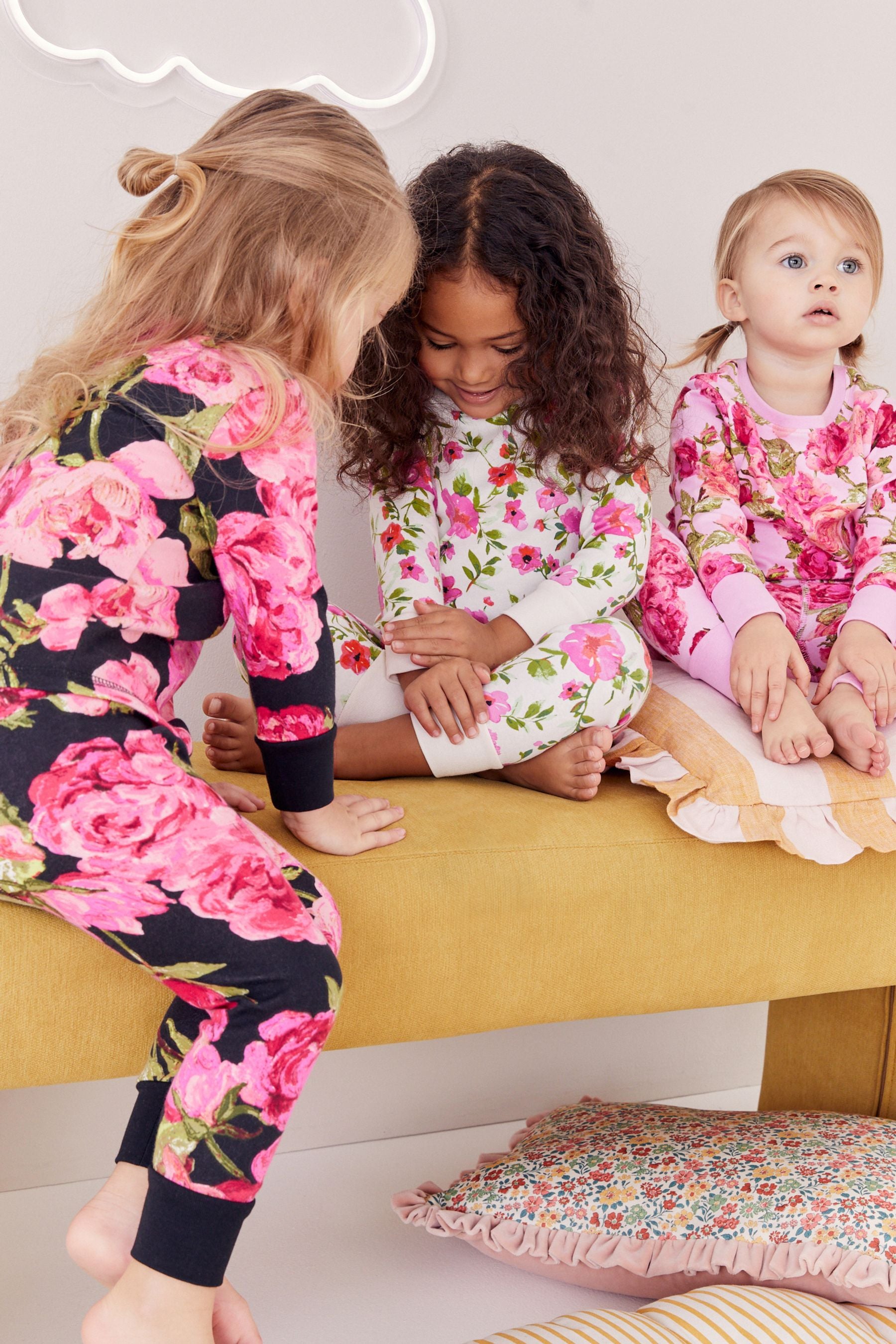 Pink/Black 3 Pack 100% Cotton Floral Snuggle Pyjamas (9mths-16yrs)