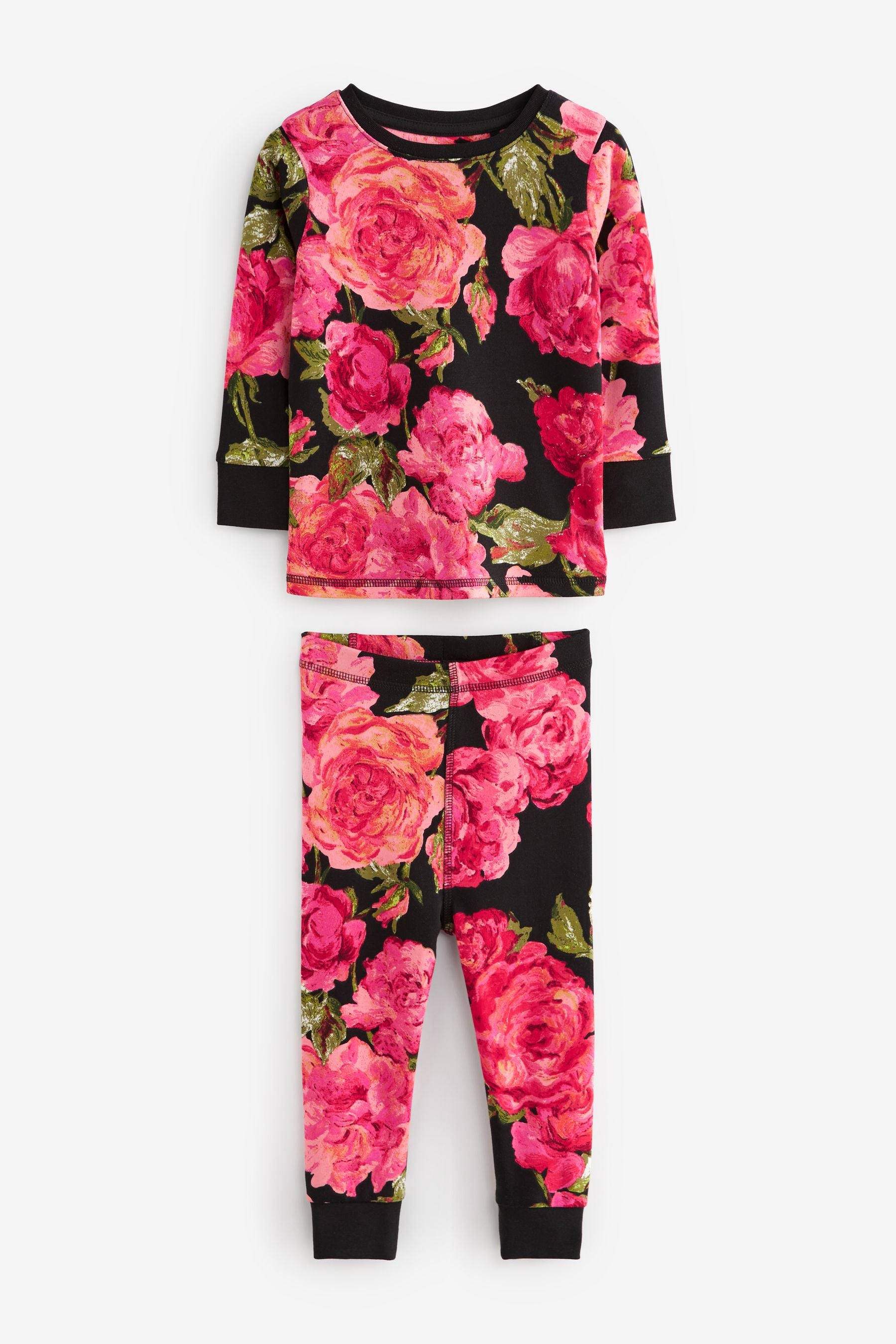 Pink/Black Floral Pyjamas 3 Pack (9mths-16yrs)