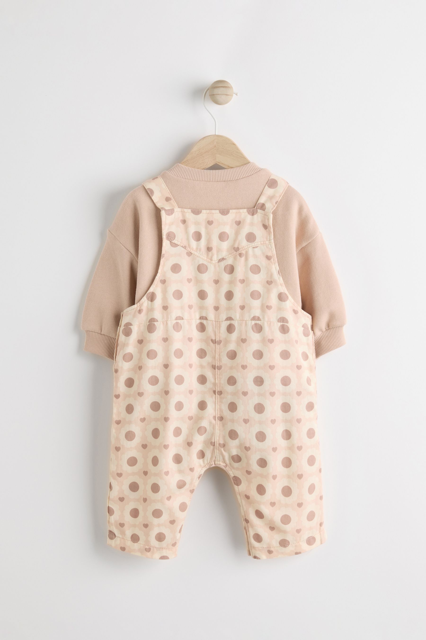 Tan Brown/Cream Floral Baby Dungarees and Bodysuit Set (0mths-3yrs)