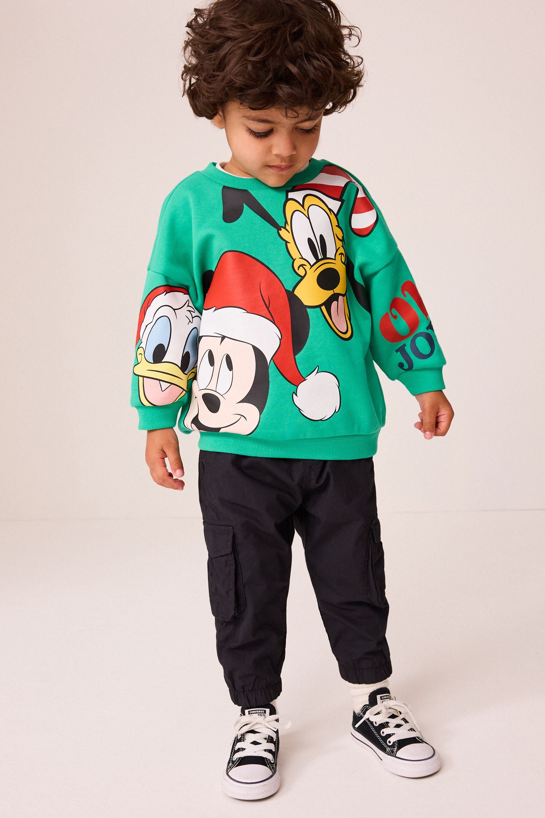 Green Christmas Mickey Mouse Crew Neck 100% Cotton Sweatshirt (3mths-8yrs)