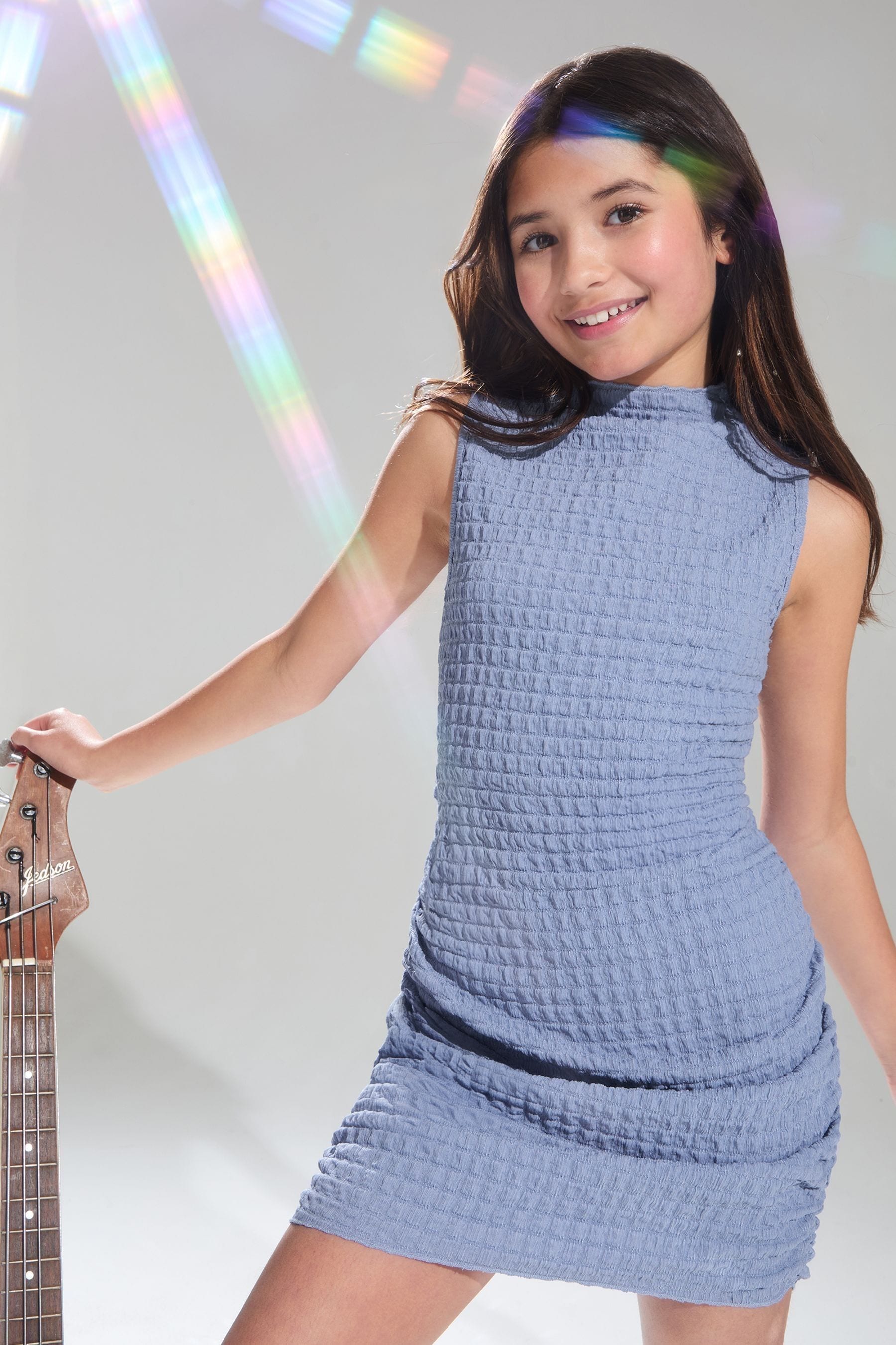 Blue Teen Crinkle Texture Ruched Dress (9-16yrs)